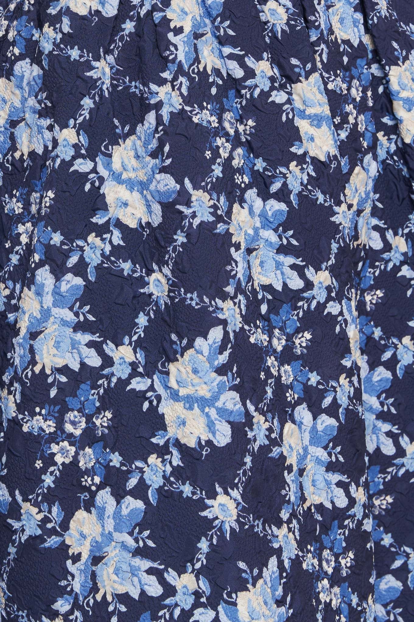 BLUE RENAISSANCE STRAPLESS MIDI DRESS