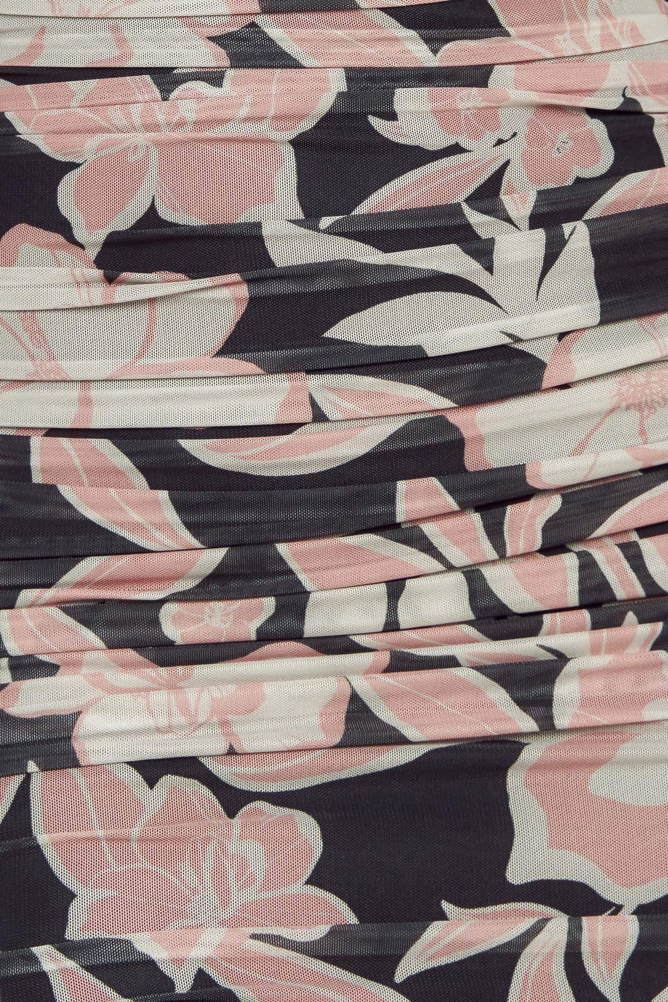 LONG SLEEVE BLACK FLORAL POWER MESH MIDI DRESS