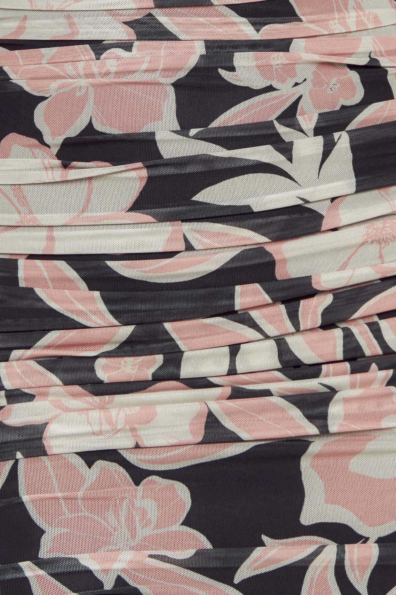 LONG SLEEVE BLACK FLORAL POWER MESH MIDI DRESS