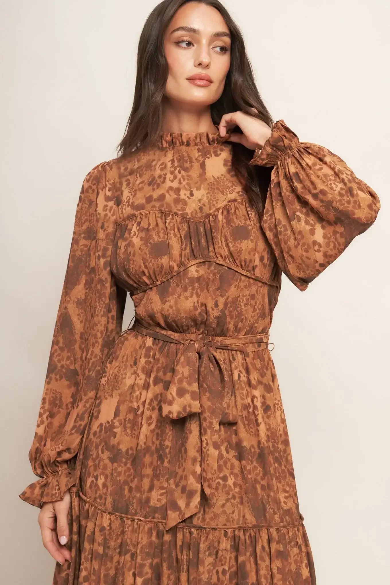 Long brown patterned dress