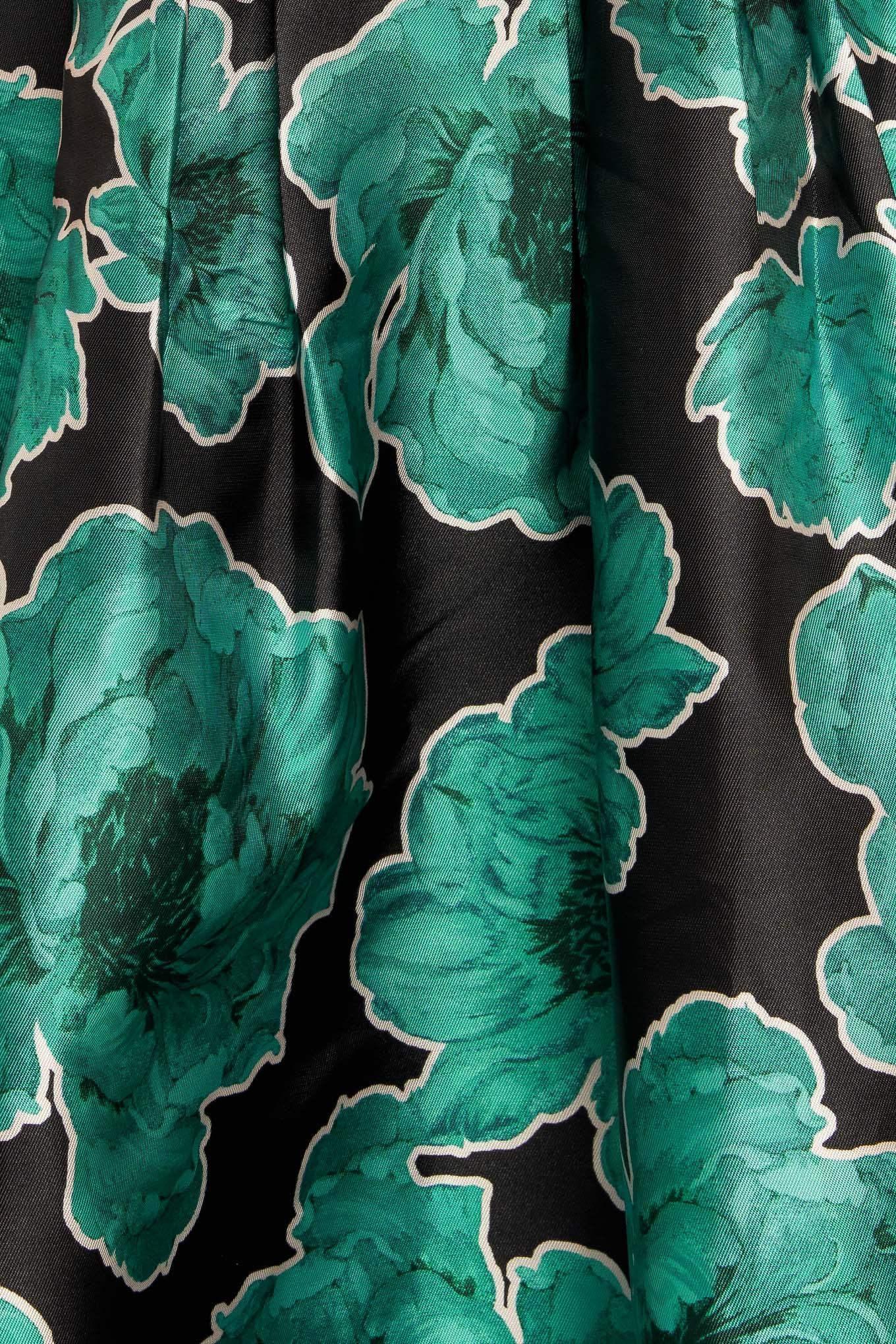 ROYAL BAROQUE GREEN FLORAL PRINT SATIN MIDI DRESS