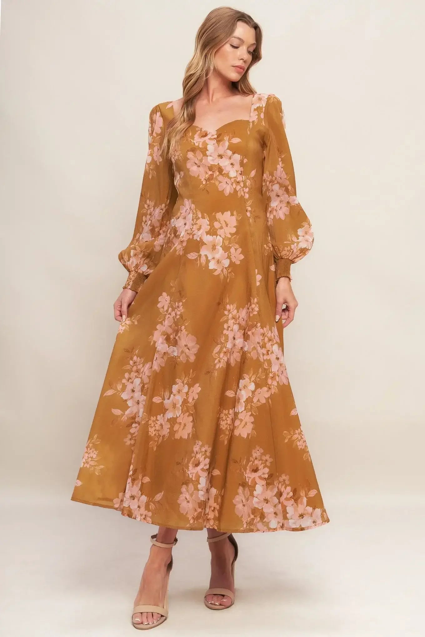 Mustard yellow floral dress