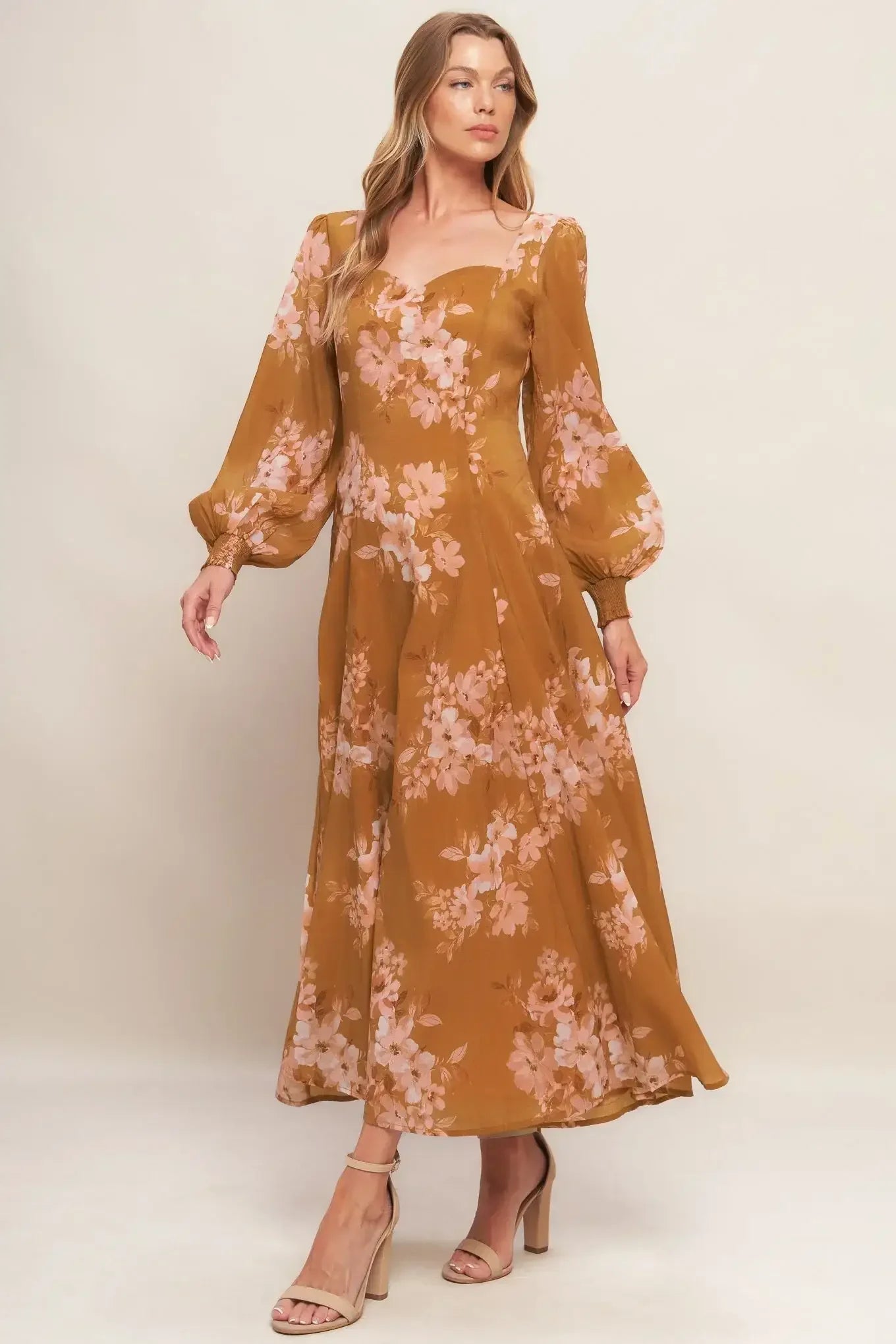 Mustard yellow floral dress