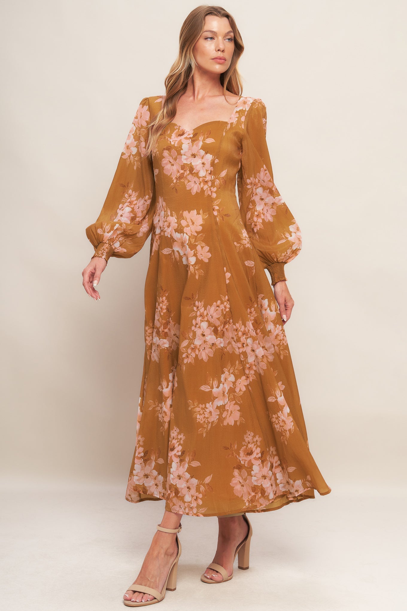 Mustard yellow floral dress