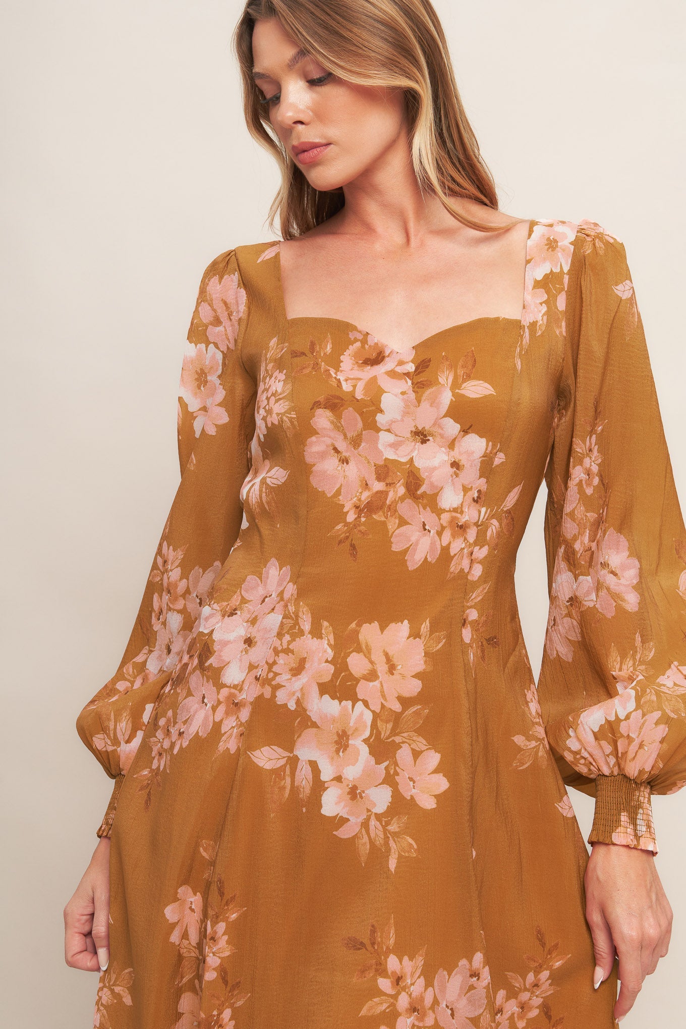 Mustard yellow floral dress