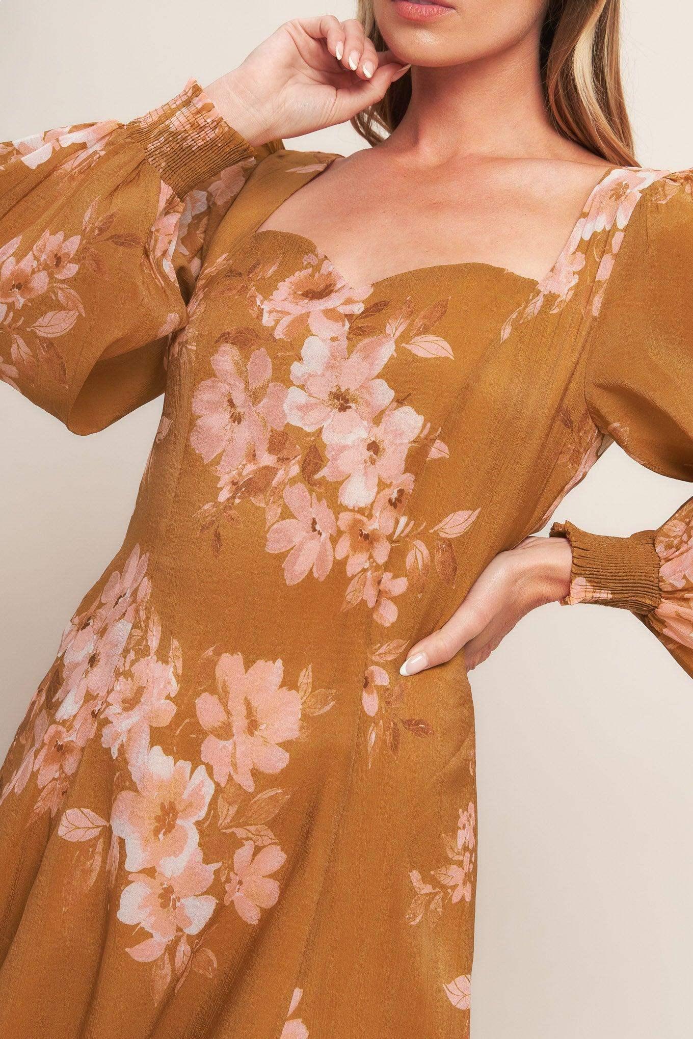 GOLDEN BLOSSOM BROWN MAXI DRESS