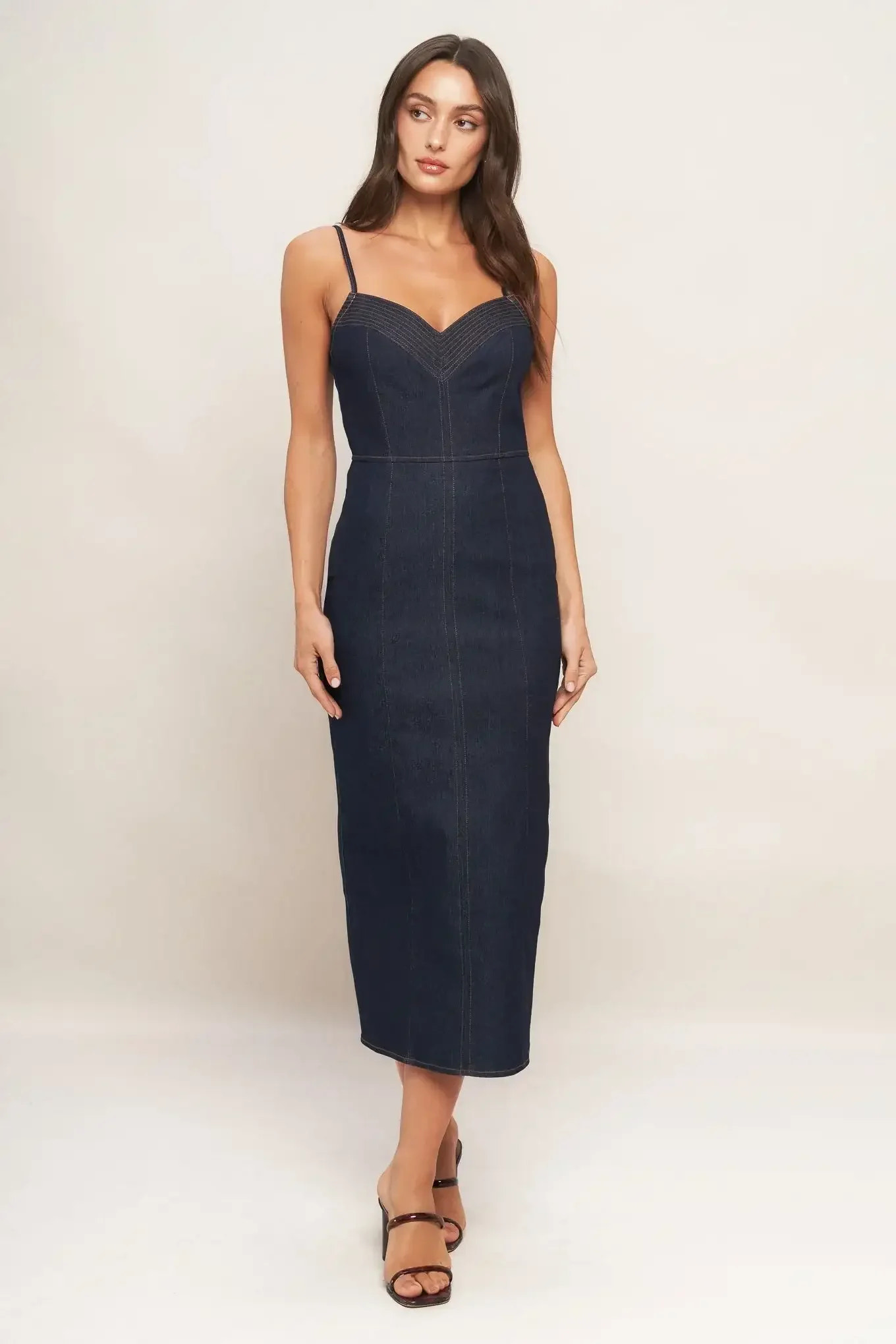 MIDNIGHT INDIGO DENIM MIDI DRESS