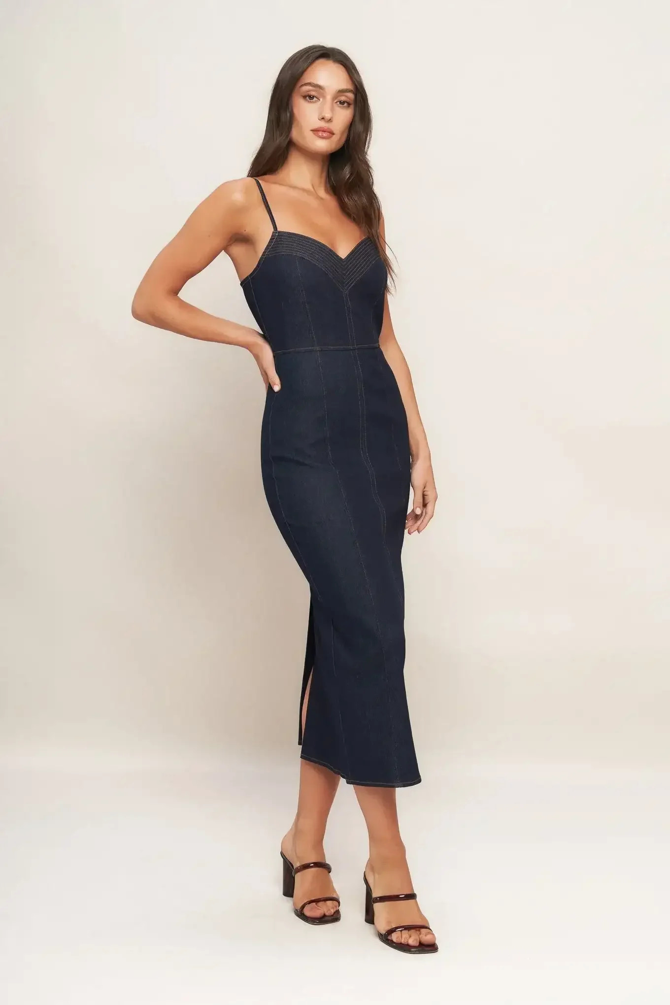 MIDNIGHT INDIGO DENIM MIDI DRESS