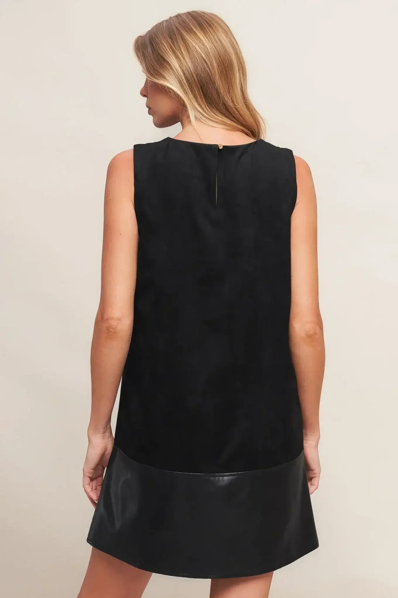 CITY SLEEK FAUX SUEDE & LEATHER SHIFT DRESS