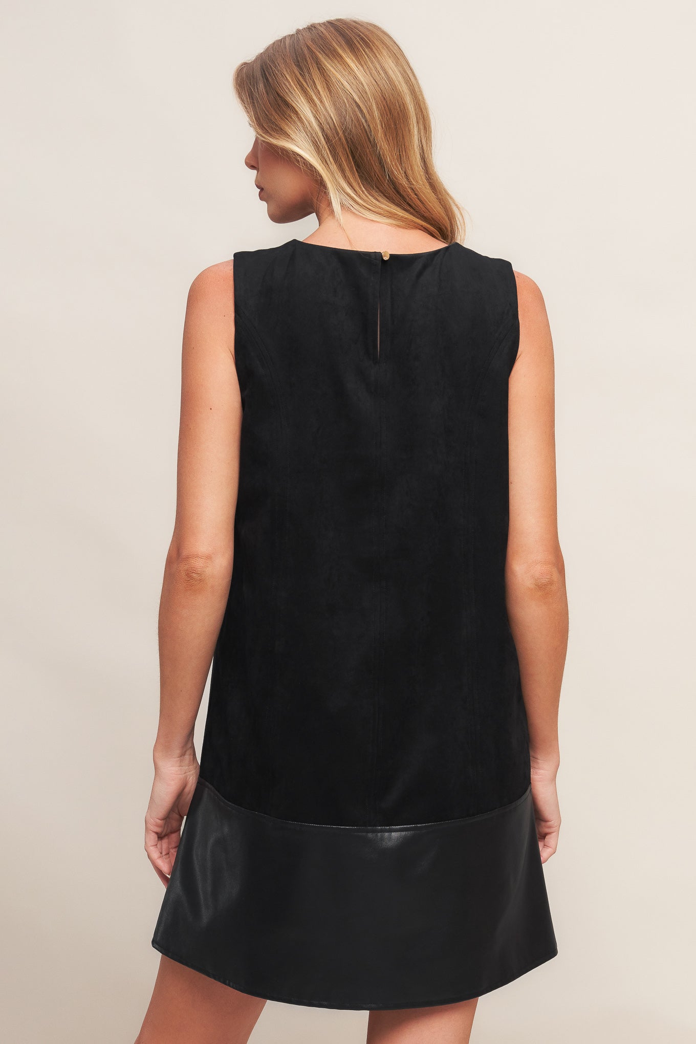 CITY SLEEK FAUX SUEDE & LEATHER SHIFT DRESS