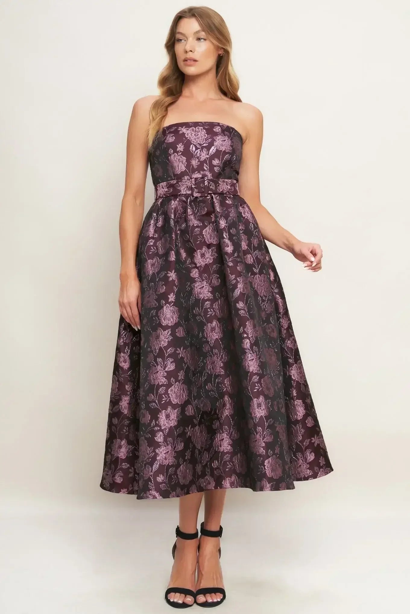 AUBERGINE CHIC JACQUARD MIDI DRESS