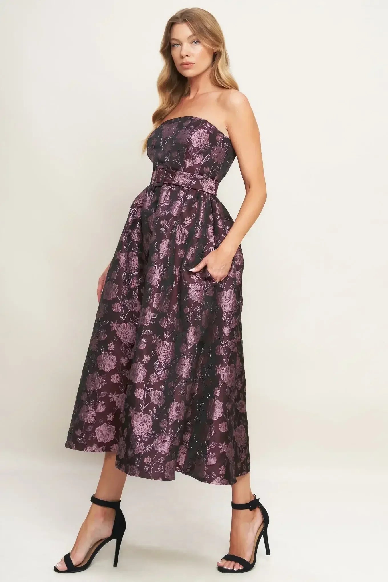 AUBERGINE CHIC JACQUARD MIDI DRESS