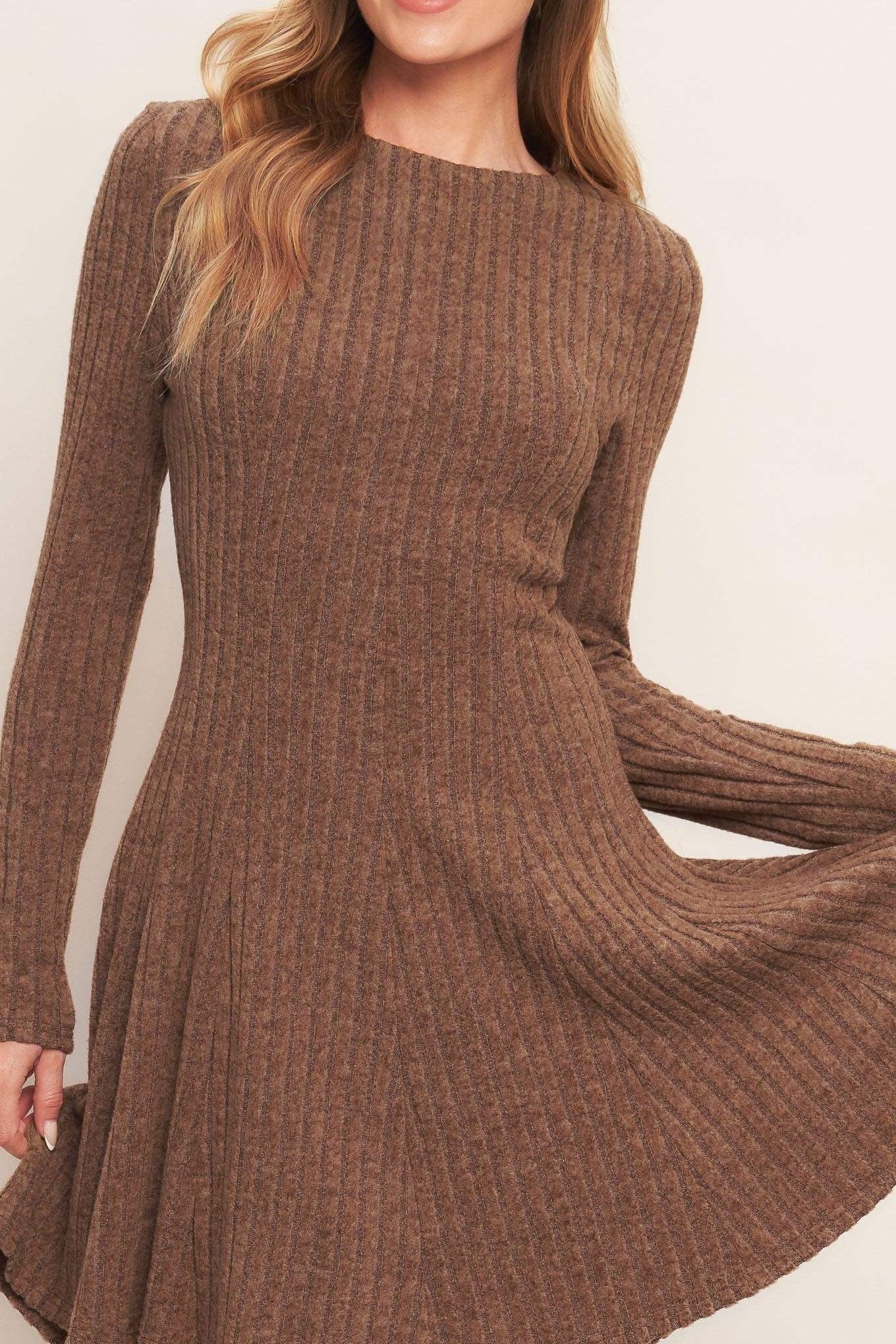 AUTUMN COFFEE DATE - BROWN KNIT MINI DRESS