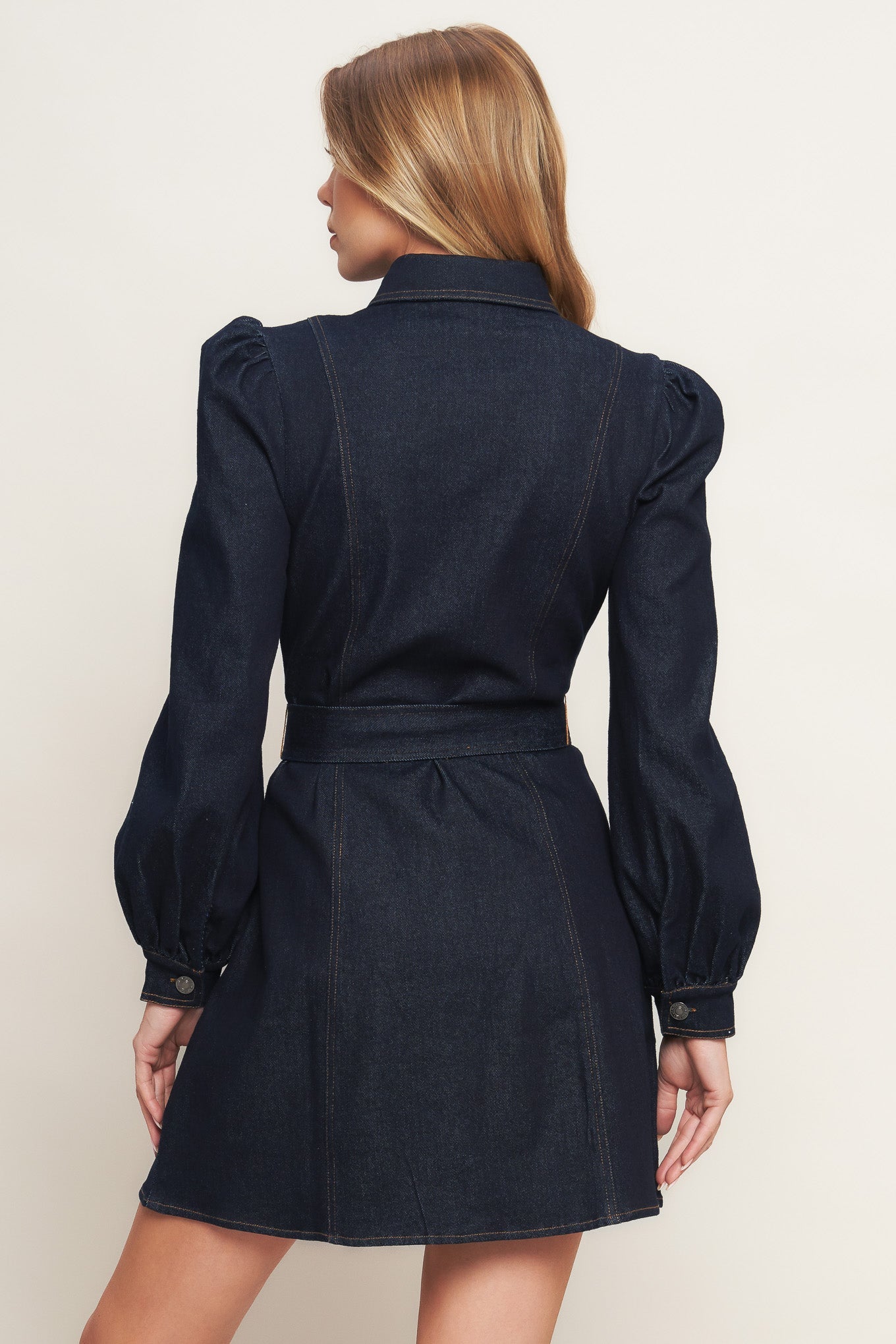 AUTUMN DAYS DARK INDIGO DENIM MINI DRESS - FINAL SALE