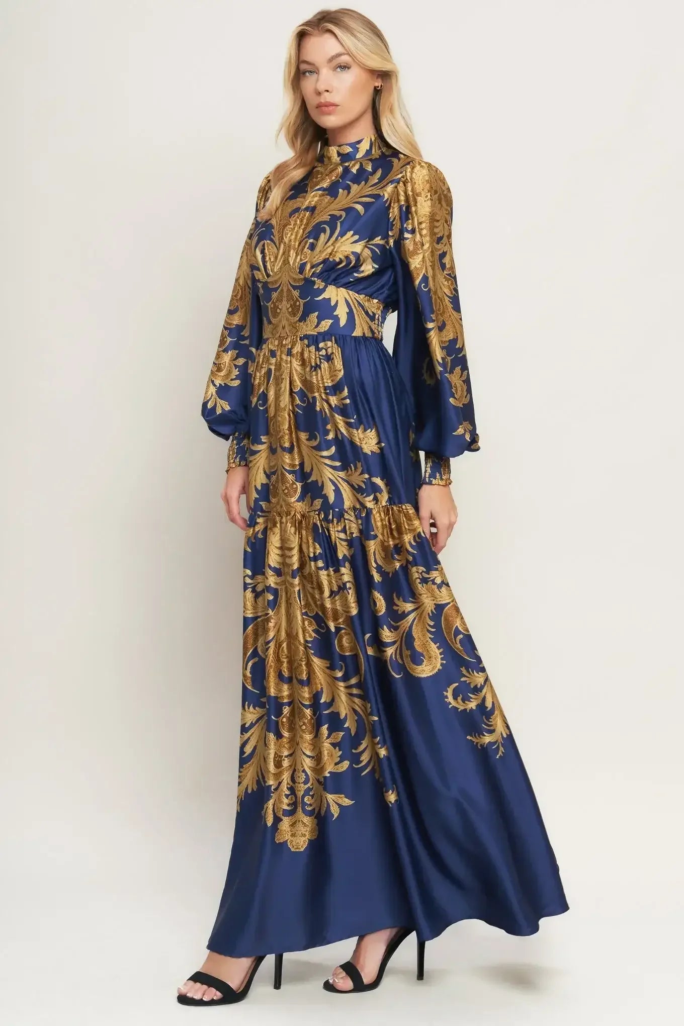 PALACE WALTZ LONG SLEEVE NAVY MAXI DRESS