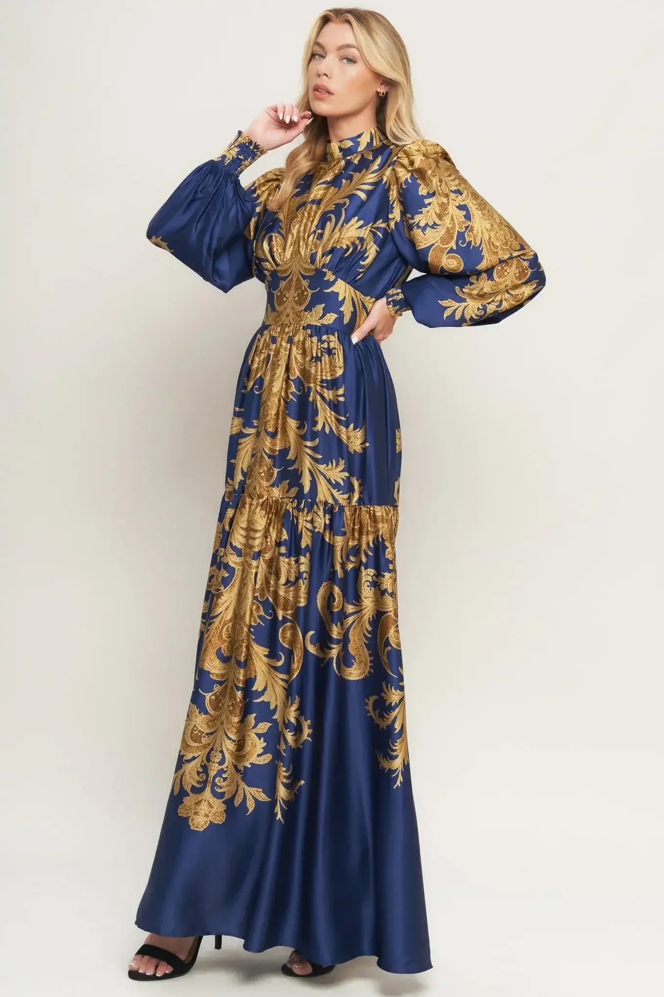 PALACE WALTZ LONG SLEEVE NAVY MAXI DRESS