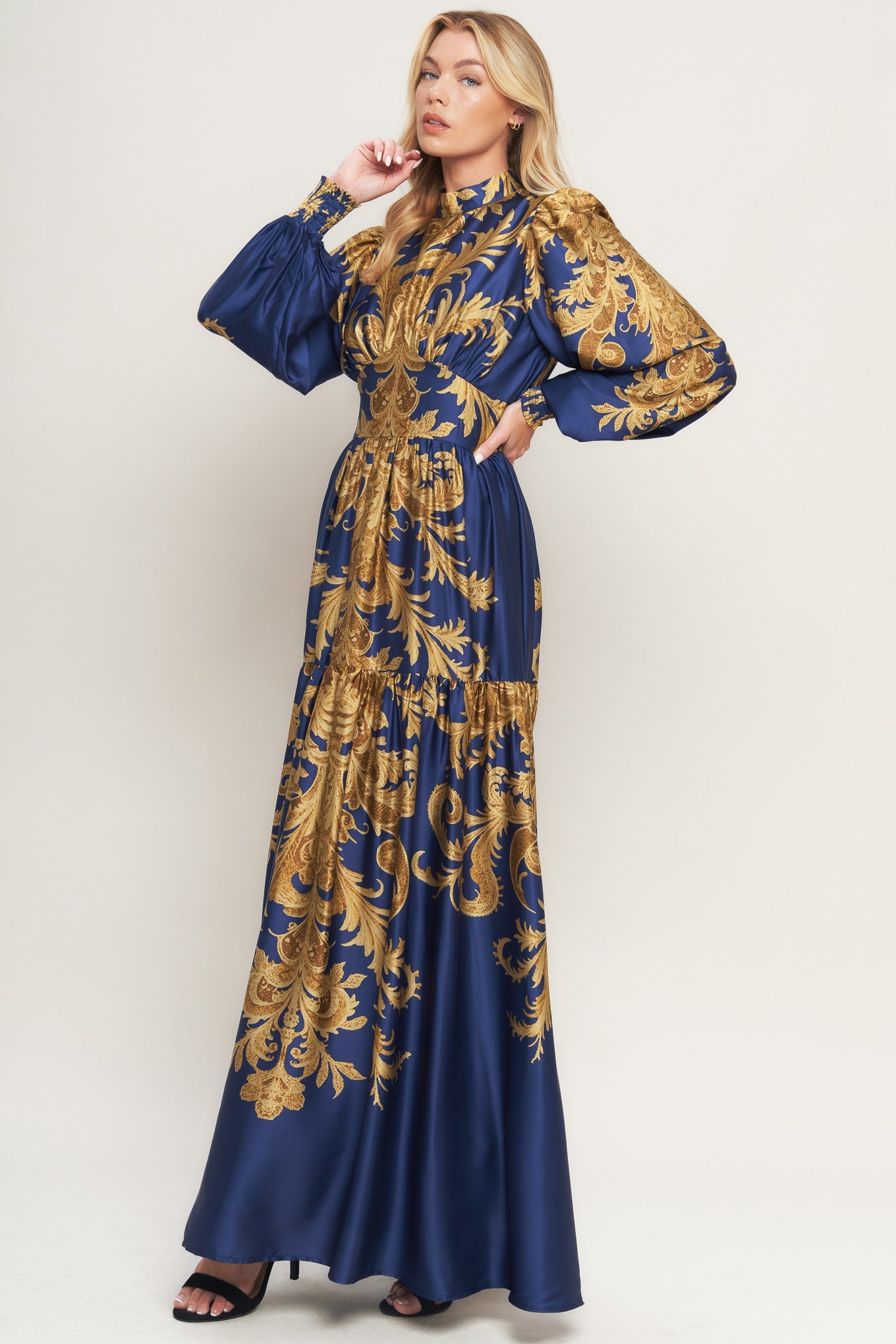 PALACE WALTZ LONG SLEEVE NAVY MAXI DRESS
