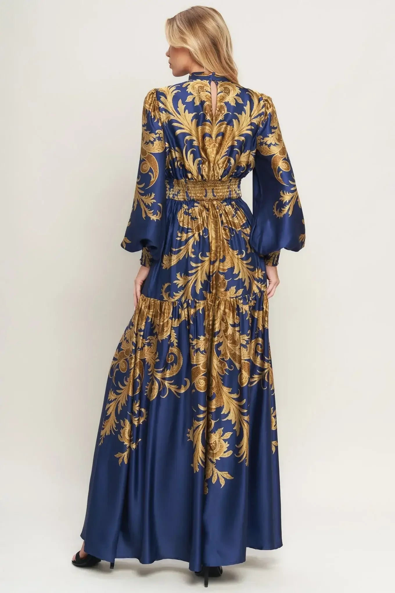 PALACE WALTZ LONG SLEEVE NAVY MAXI DRESS