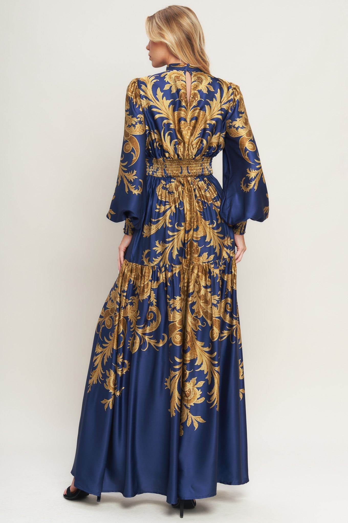 PALACE WALTZ LONG SLEEVE NAVY MAXI DRESS