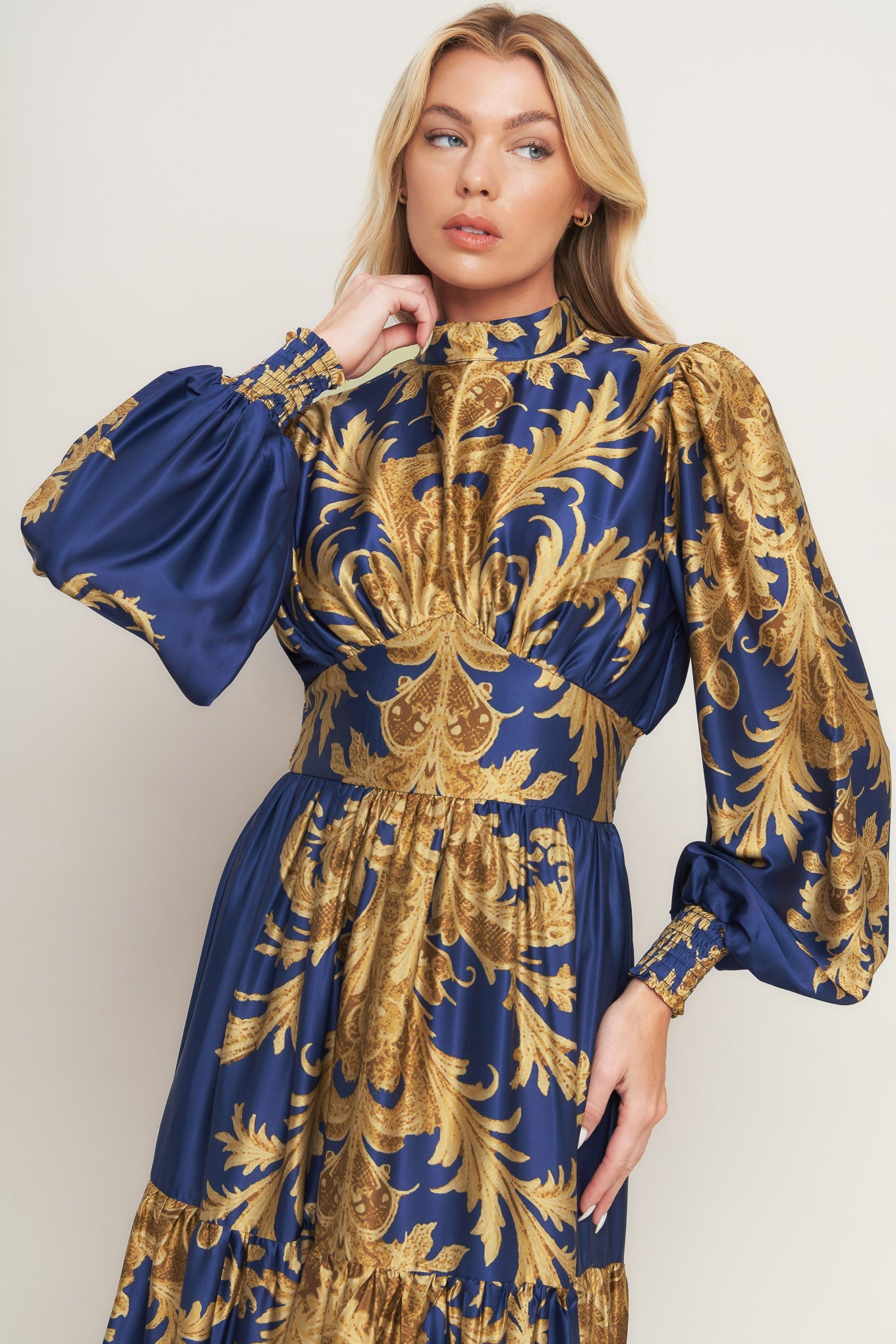 PALACE WALTZ LONG SLEEVE NAVY MAXI DRESS
