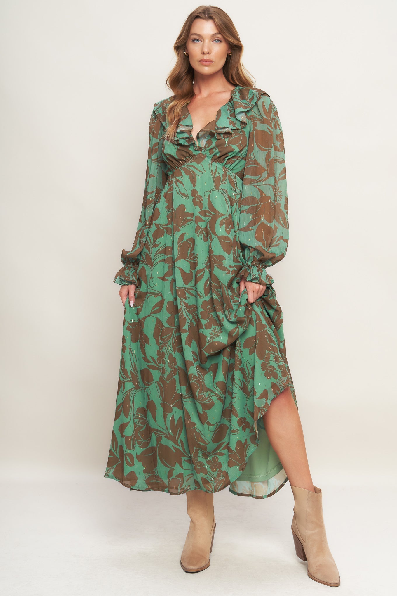 BOTANIC DREAMS SAGE MAXI DRESS