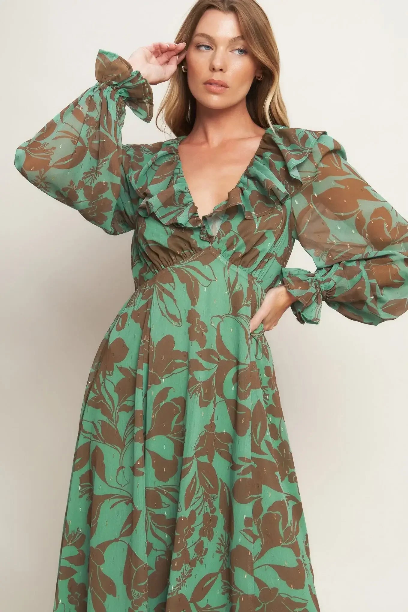 BOTANIC DREAMS SAGE MAXI DRESS