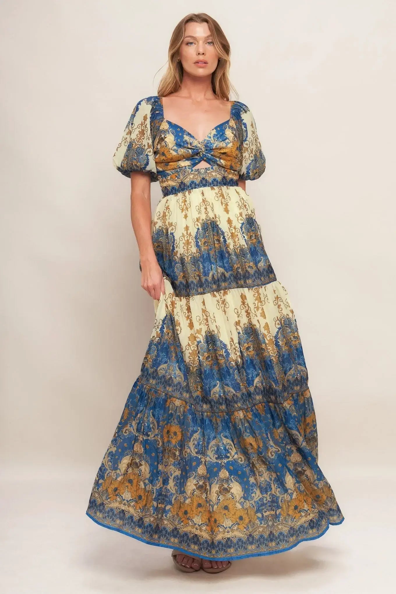 MIDNIGHT SERENADE EMPIRE WAIST NAVY MAXI DRESS