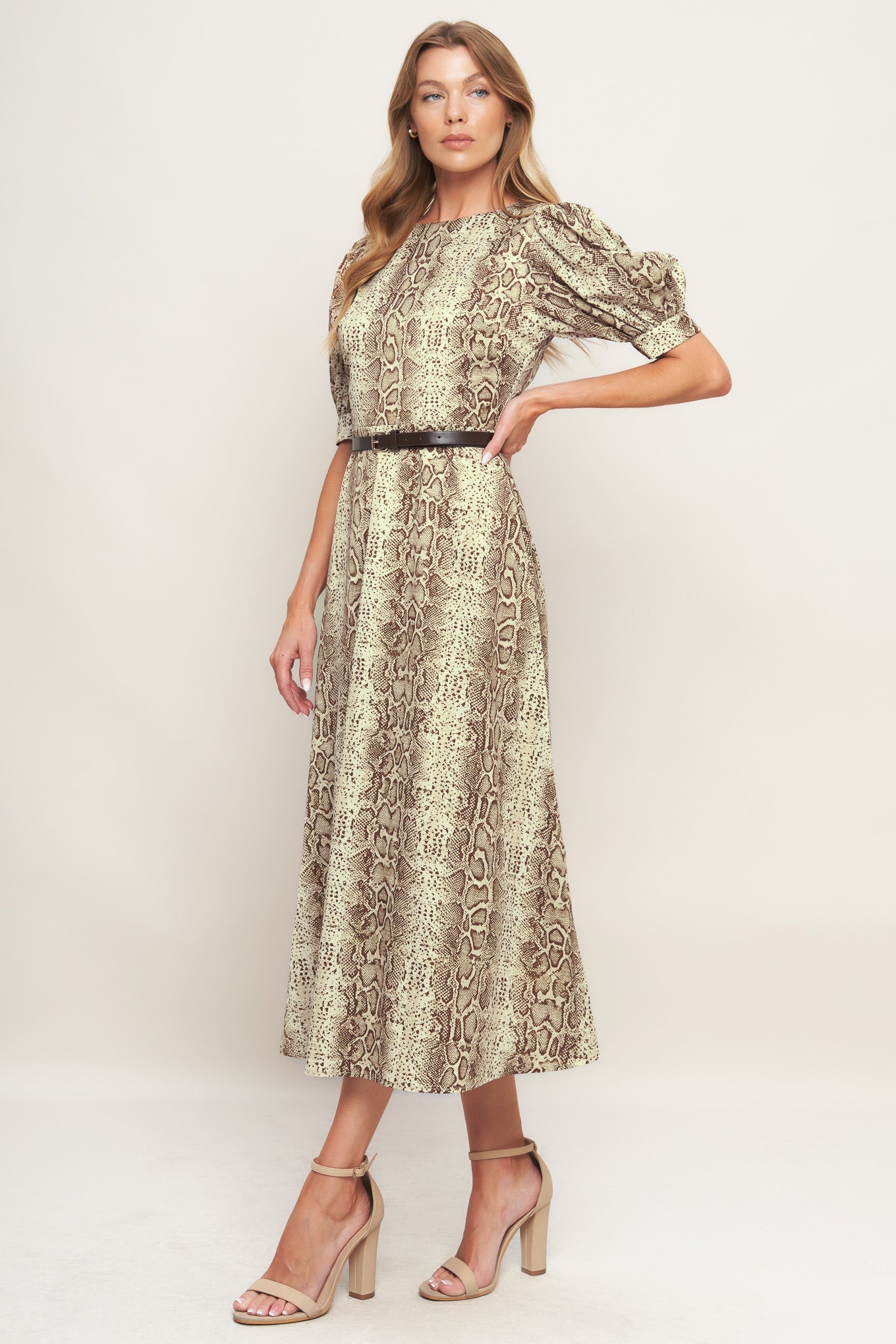 SNAKE PRINT BROWN MIDI DRESS