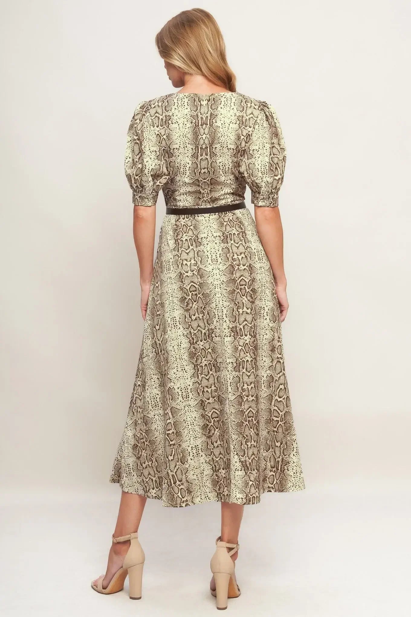 SNAKE PRINT BROWN MIDI DRESS