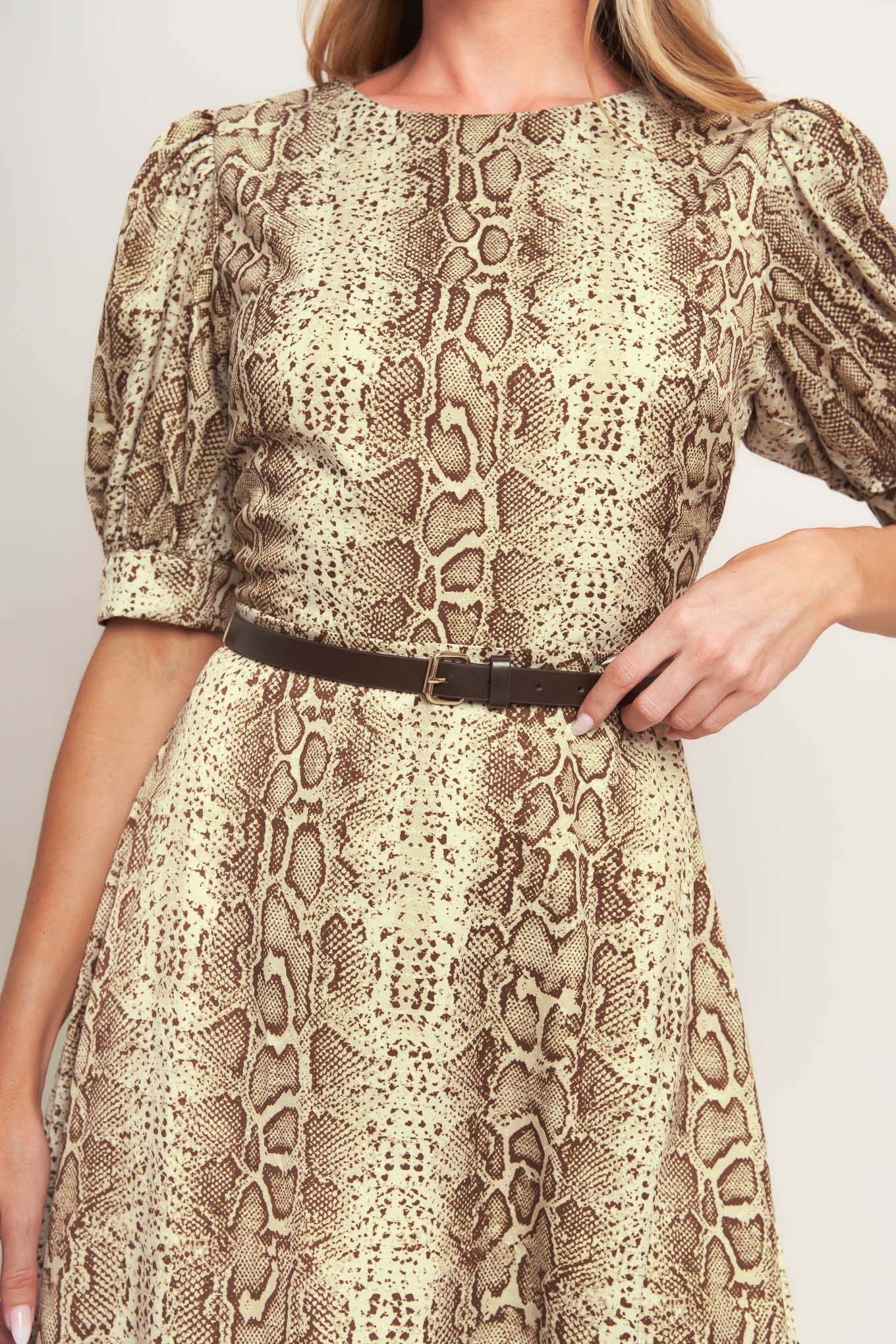 SNAKE PRINT BROWN MIDI DRESS
