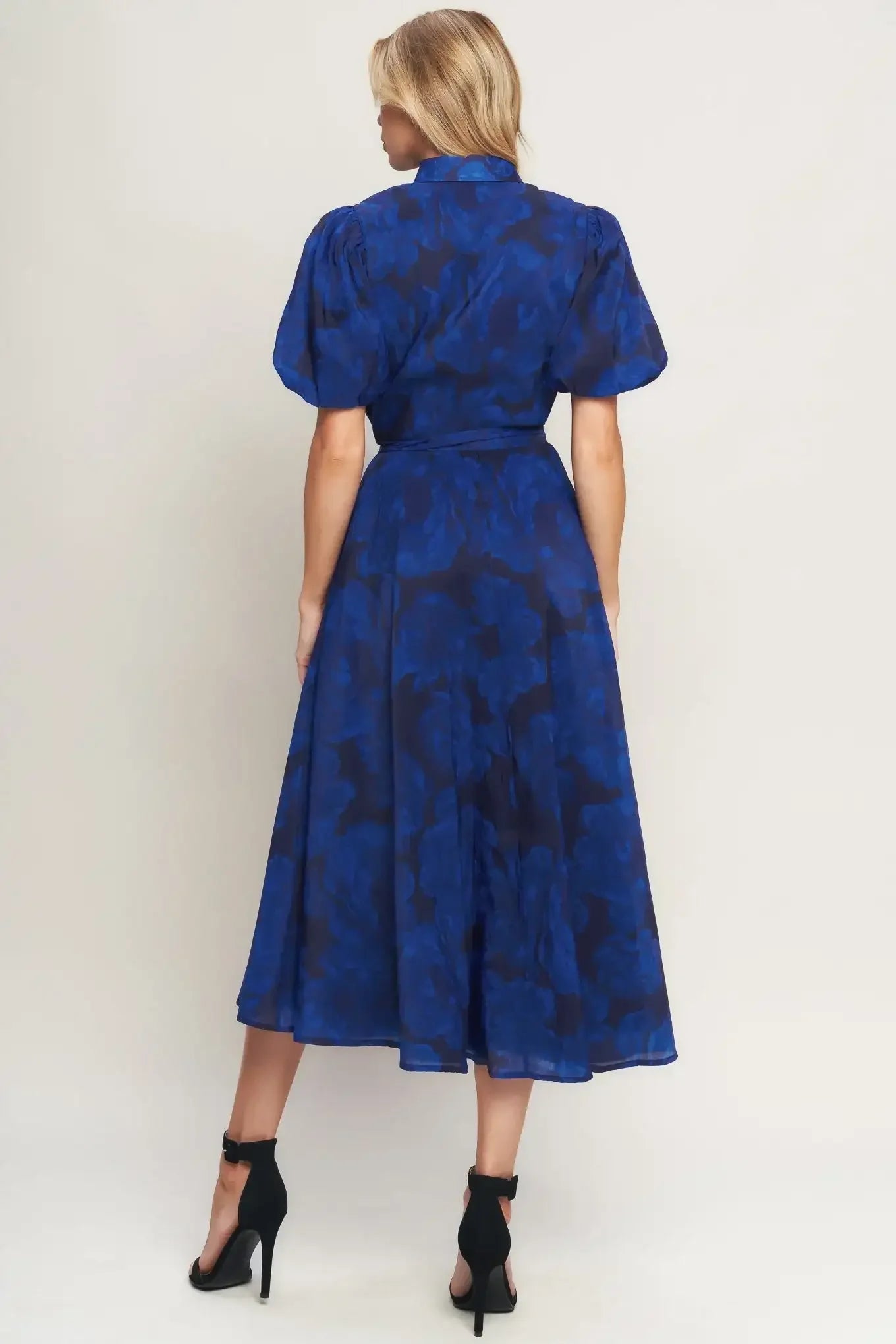 TWILIGHT MUSE NAVY FLOWER PRINT MIDI DRESS
