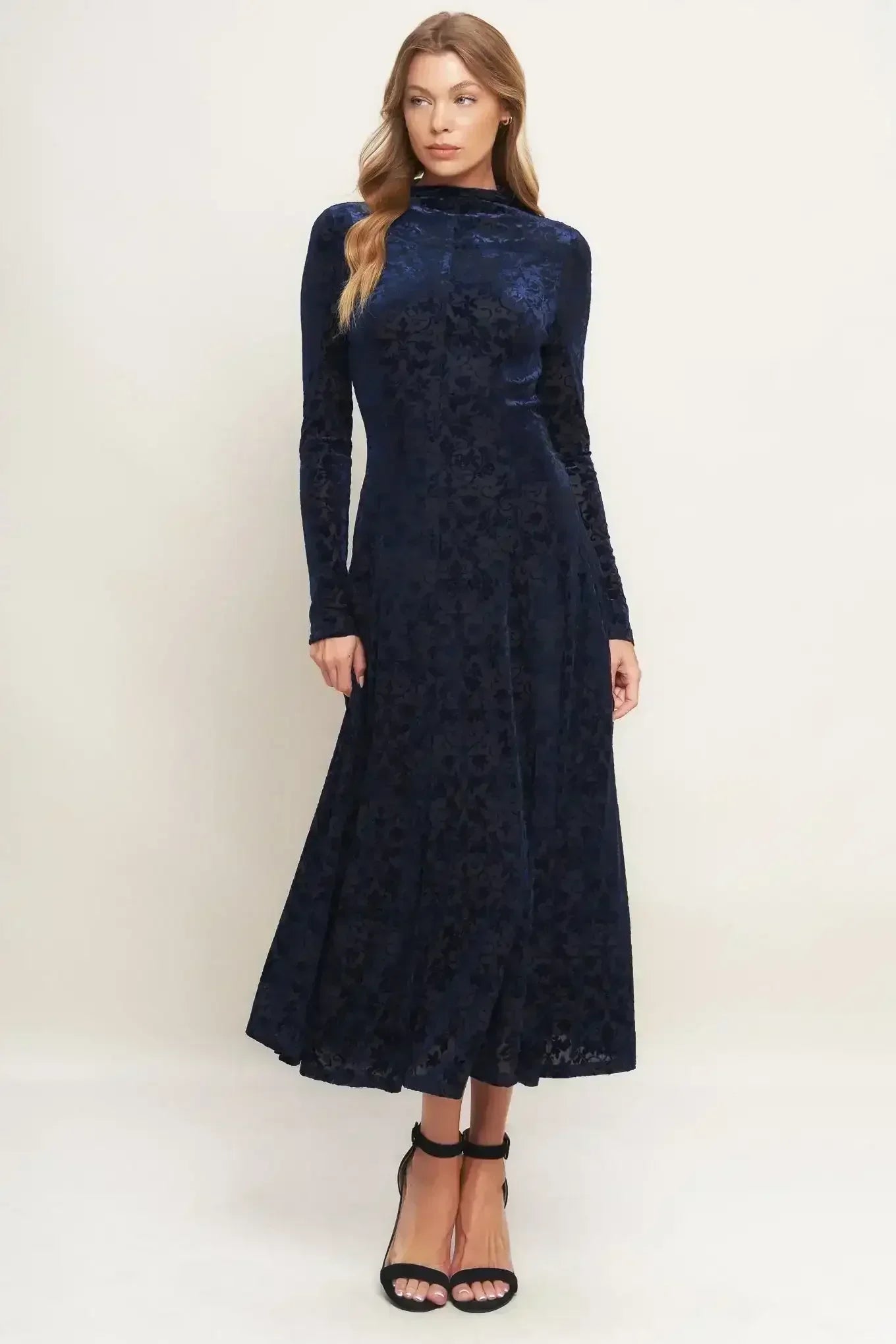 VELVET GALAXY CHARM MIDI DRESS - NAVY - FINAL SALE