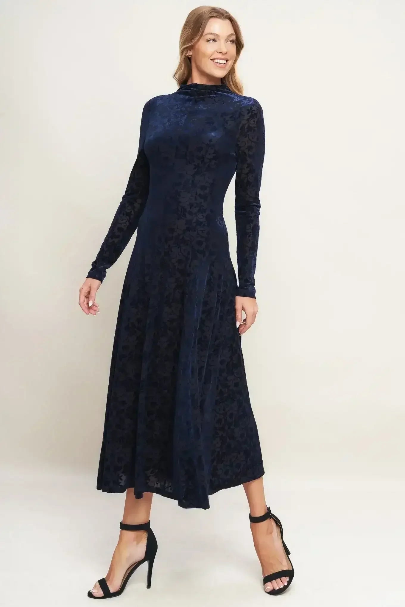VELVET GALAXY CHARM MIDI DRESS - NAVY