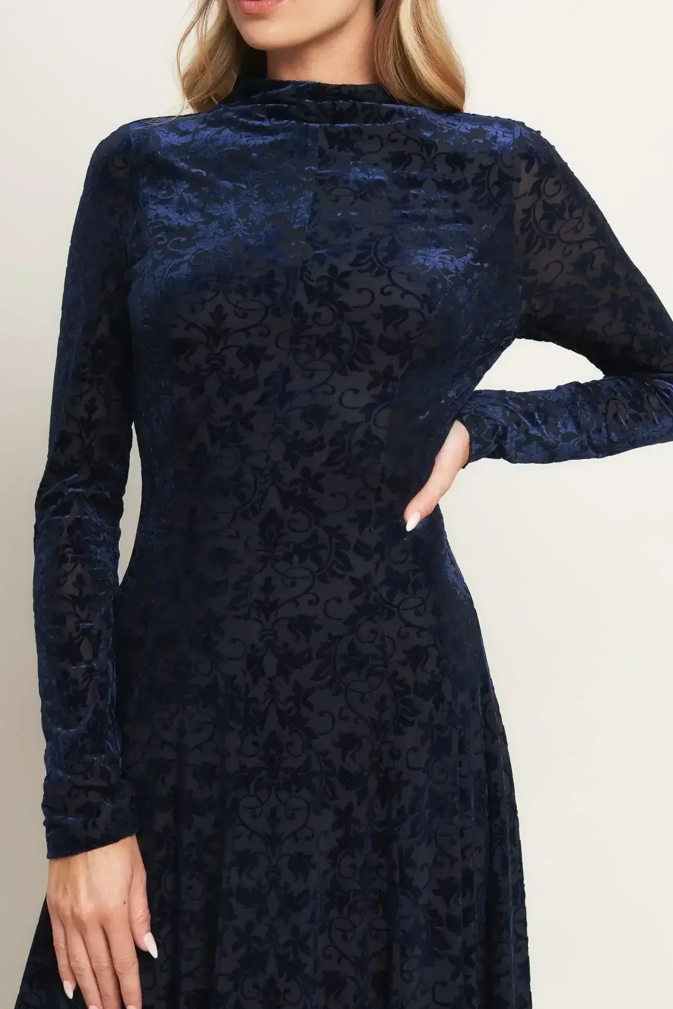 VELVET GALAXY CHARM MIDI DRESS - NAVY - FINAL SALE