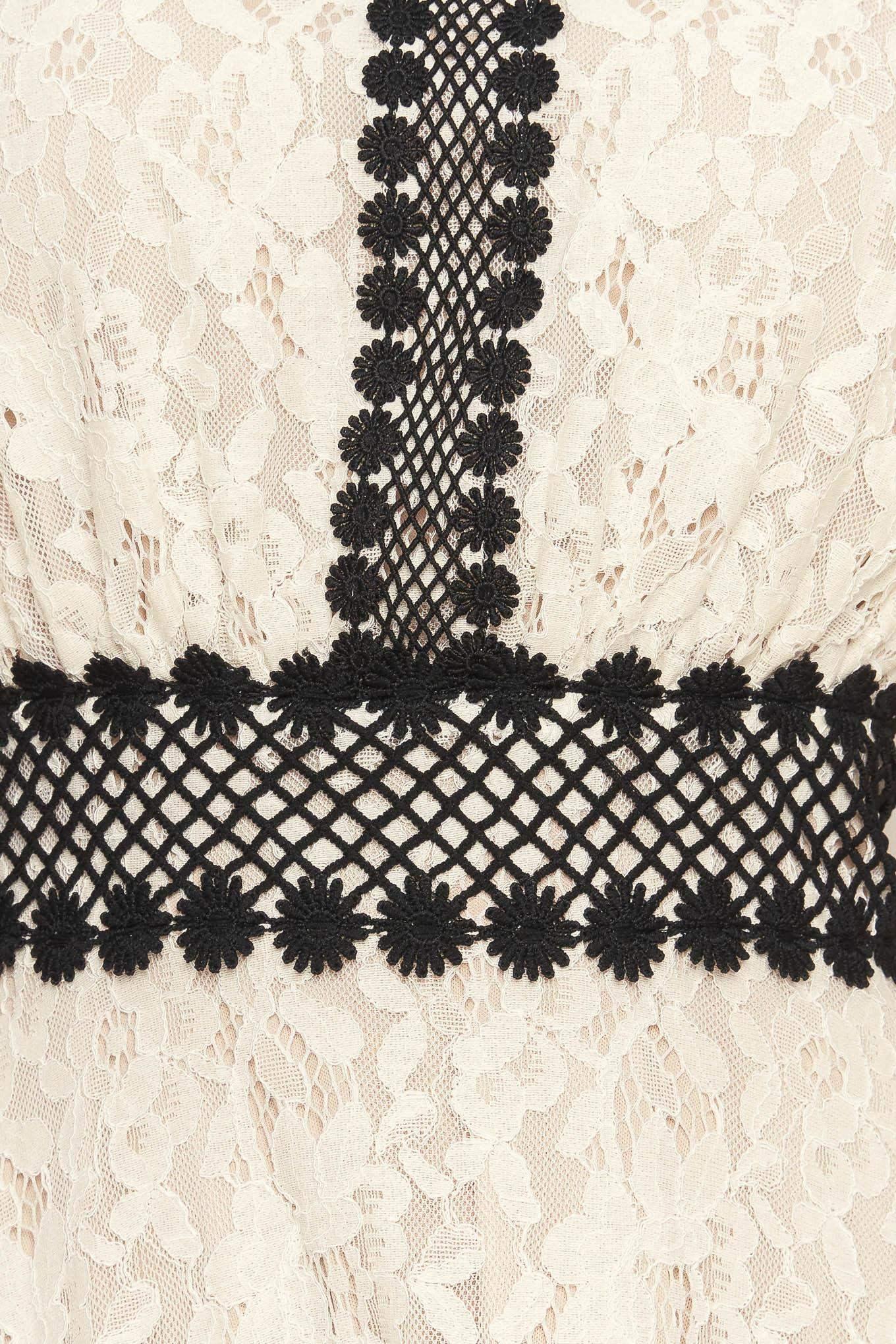 CONTRAST BLACK & IVORY LACE MIDI DRESS