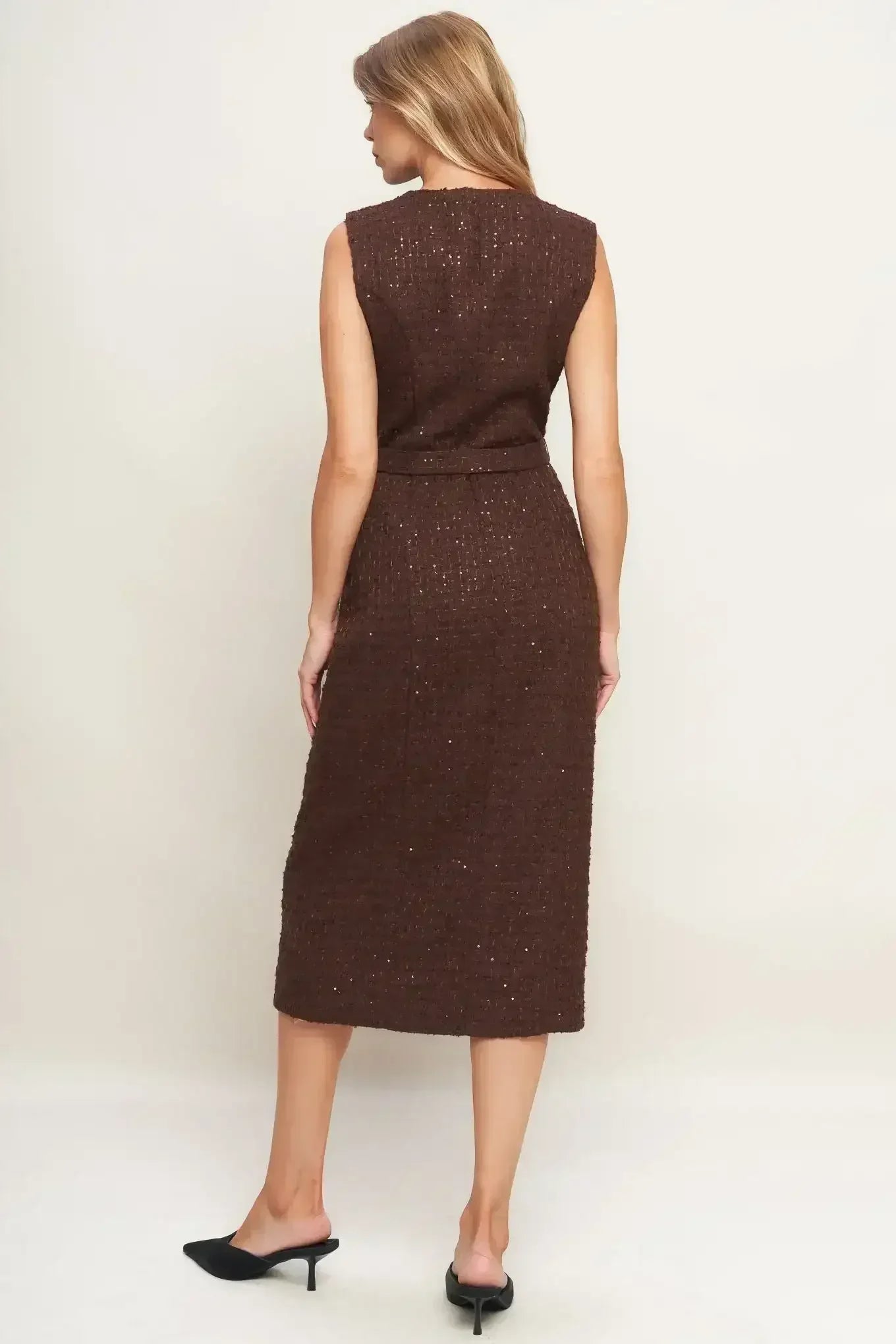 LOVELY HERITAGE BROWN TWEED MIDI DRESS - FINAL SALE