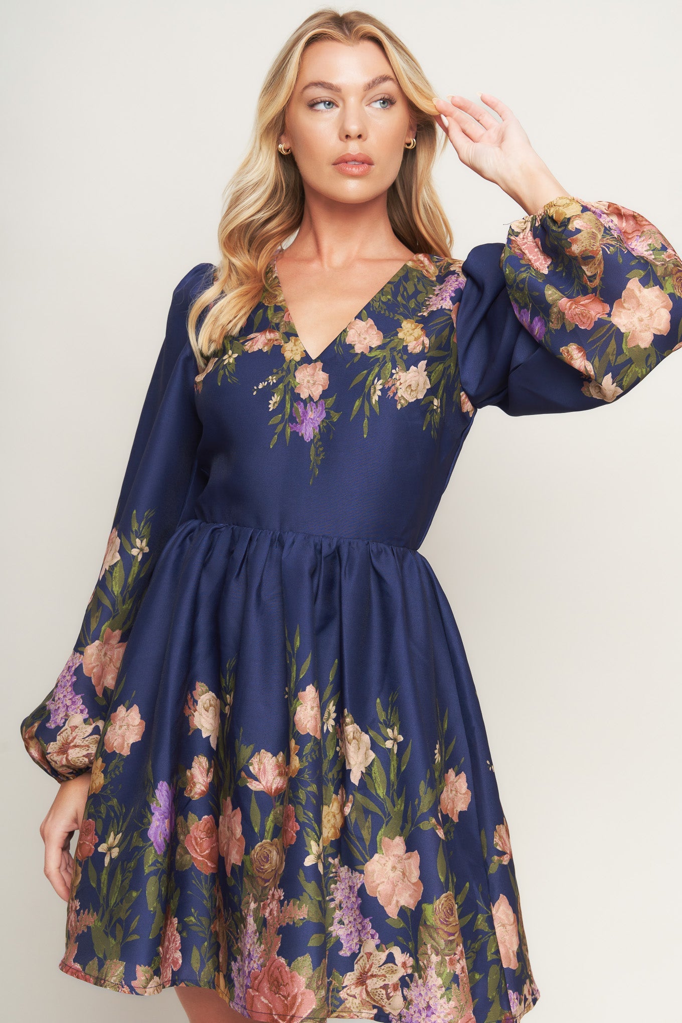 Navy floral dress with long sleeves