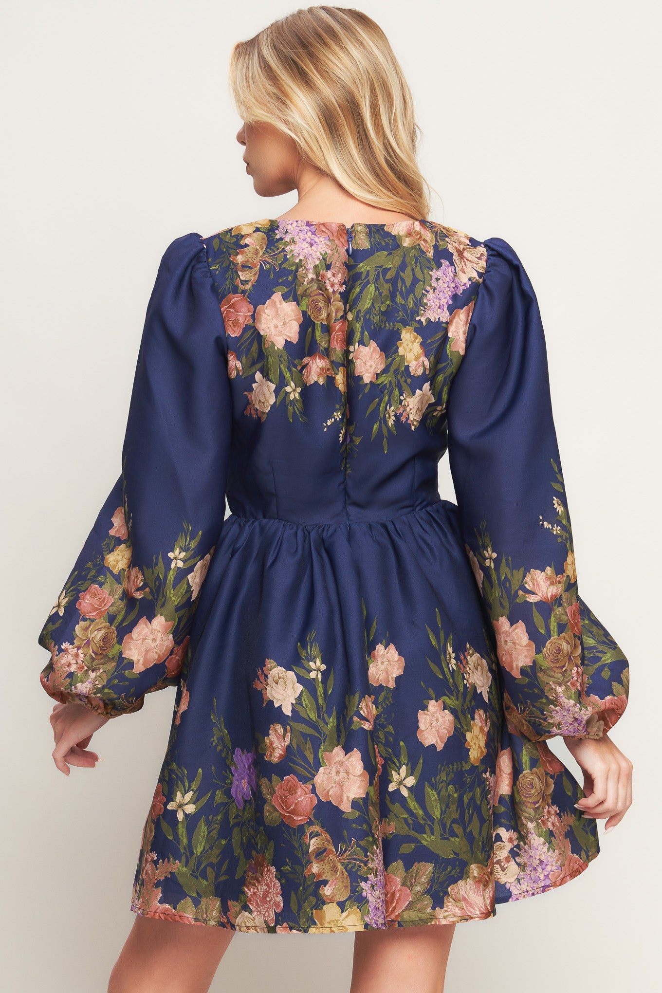 Navy floral dress with long sleeves