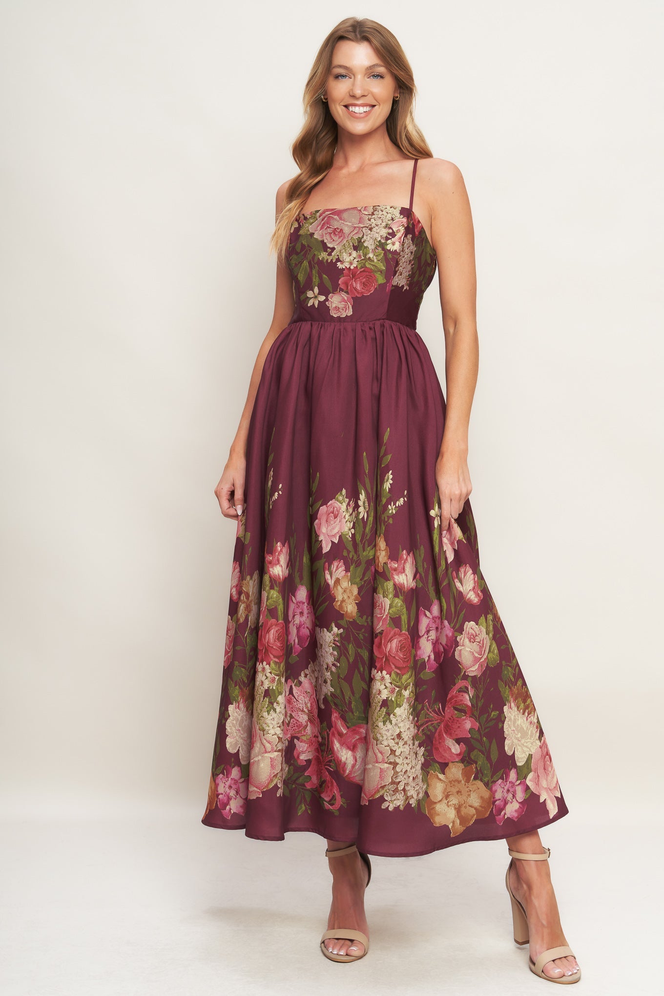 SECRET GARDEN ROMANCE BURGUNDY MAXI DRESS