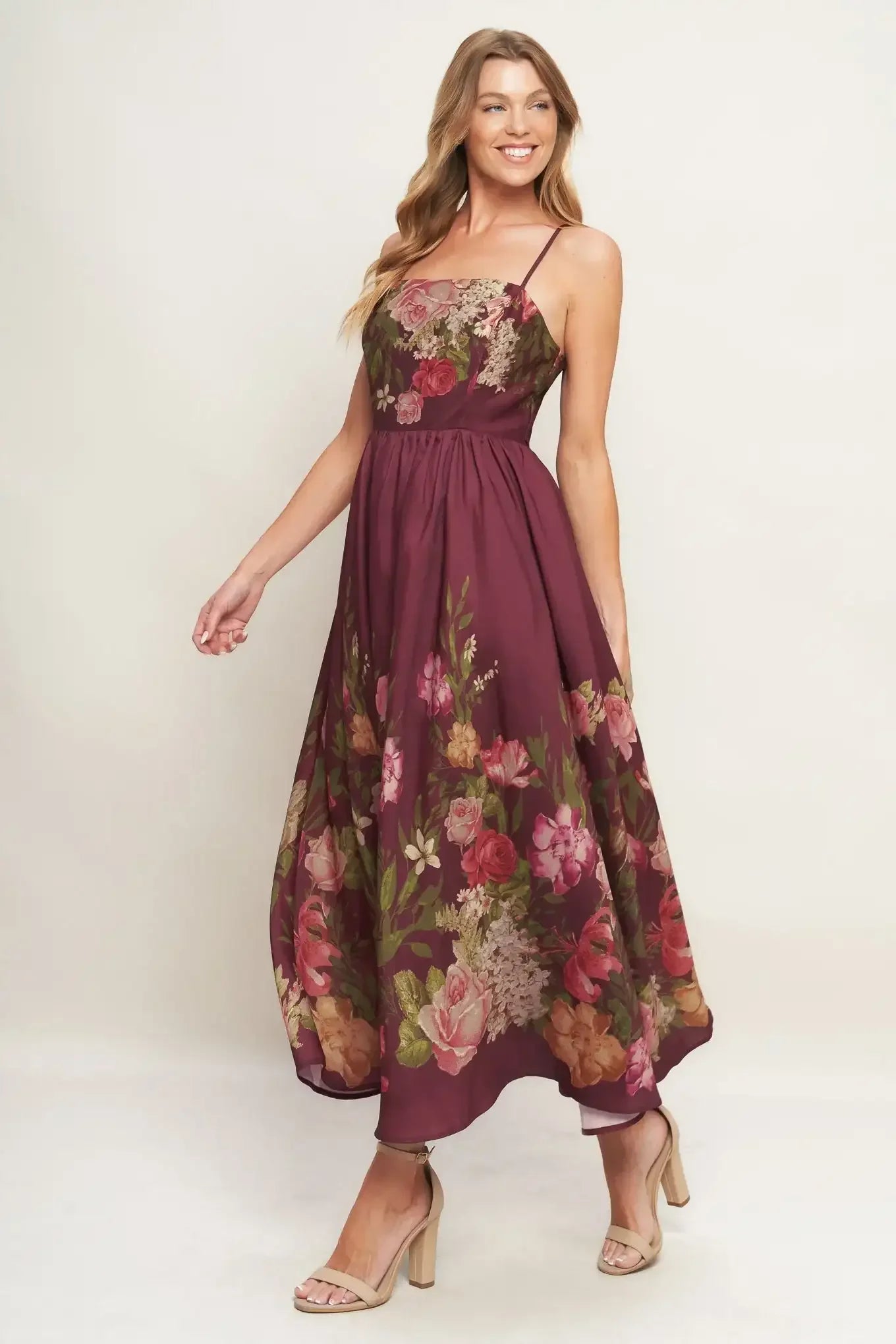 SECRET GARDEN ROMANCE BURGUNDY MAXI DRESS