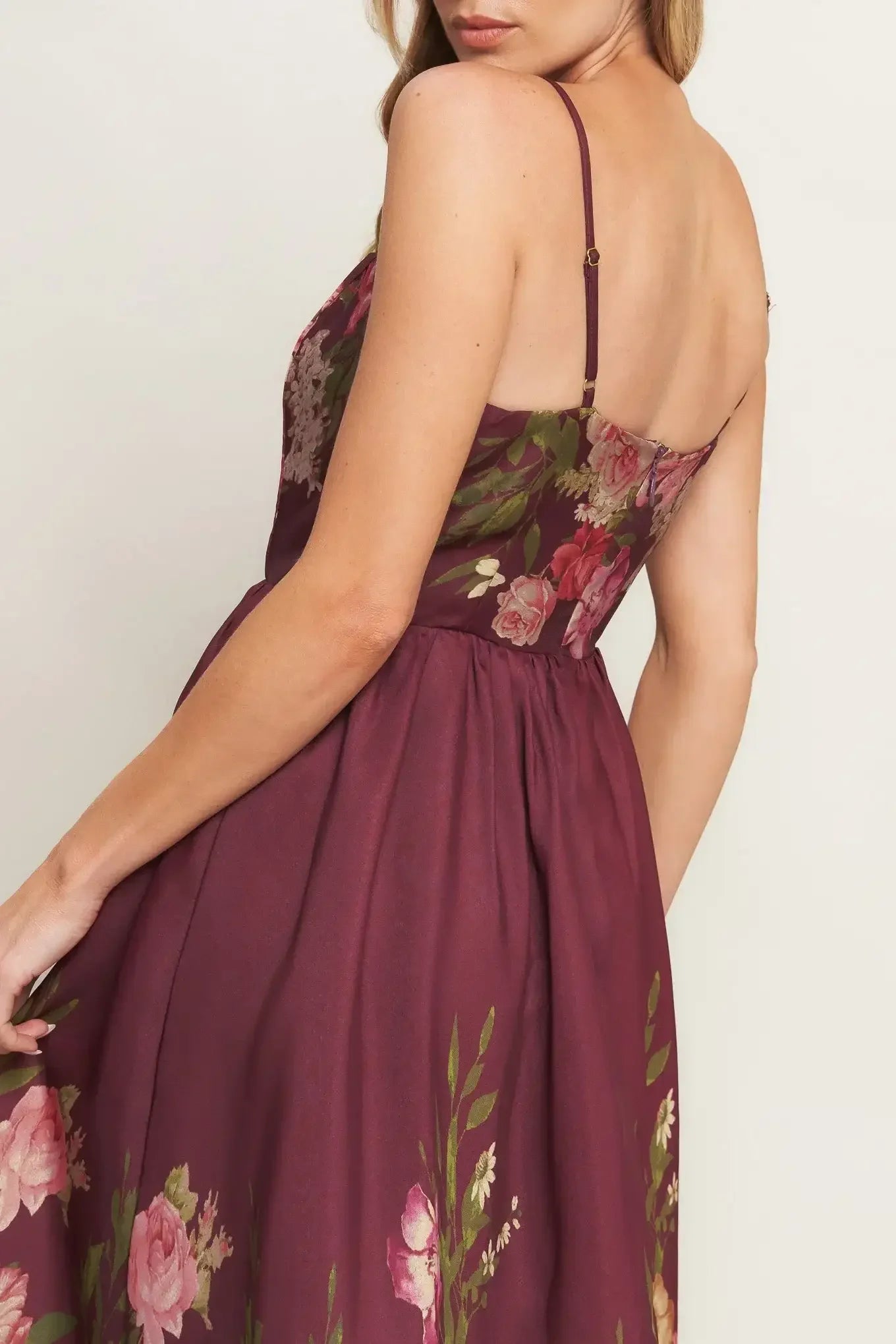 SECRET GARDEN ROMANCE BURGUNDY MAXI DRESS