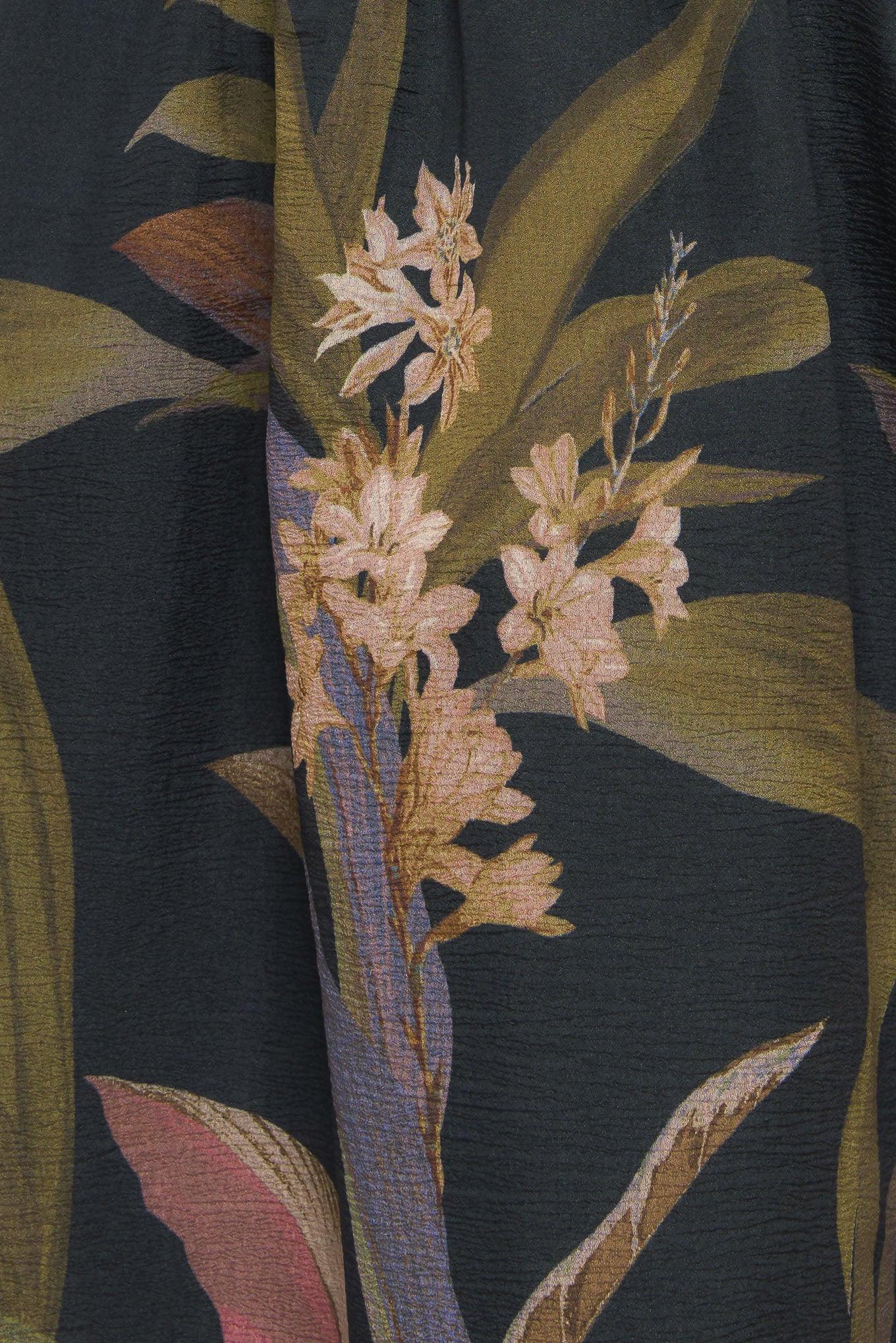 FOLIAGE WHISPER - BLACK MIDI DRESS