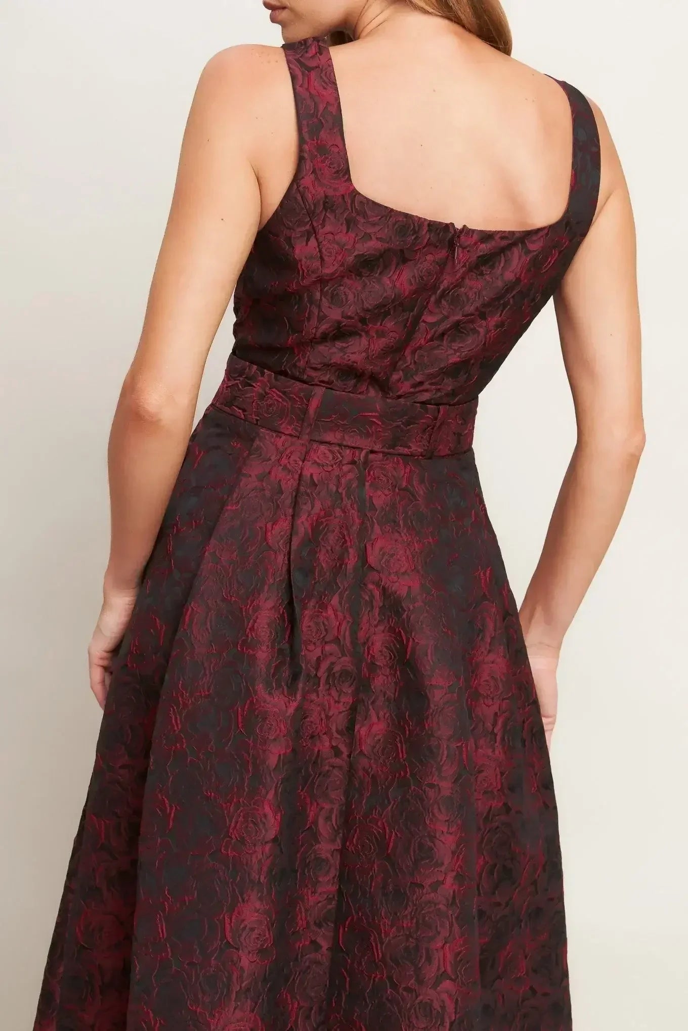 IMPERIAL ALLURE BLACK & RED JACQUARD MIDI DRESS - FINAL SALE