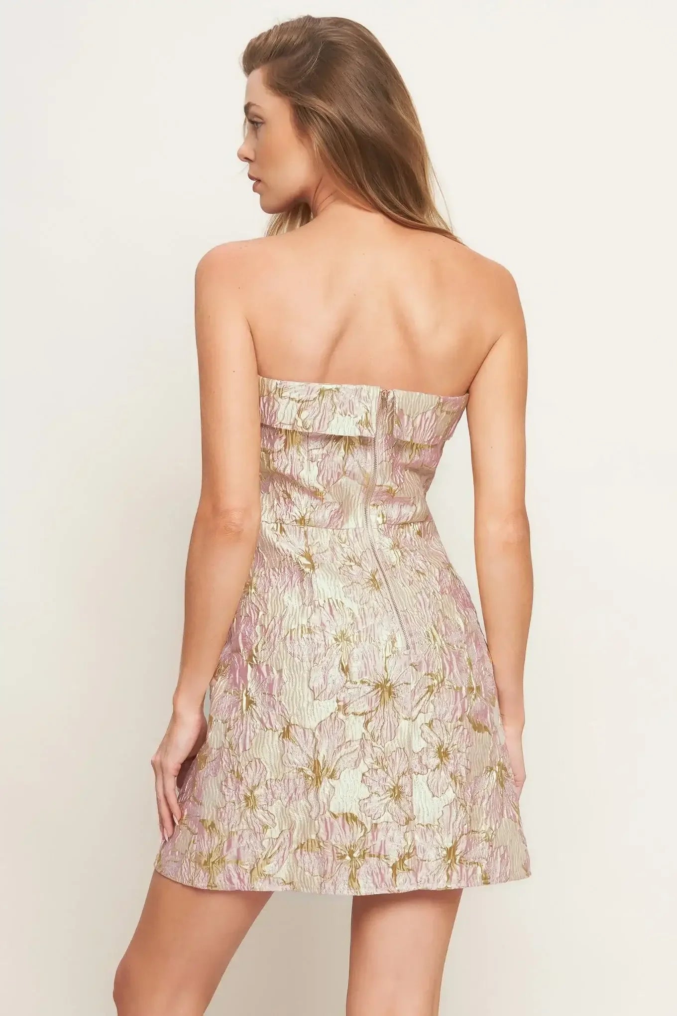 LUMINOUS GOLD & PINK TEXTURED MINI DRESS