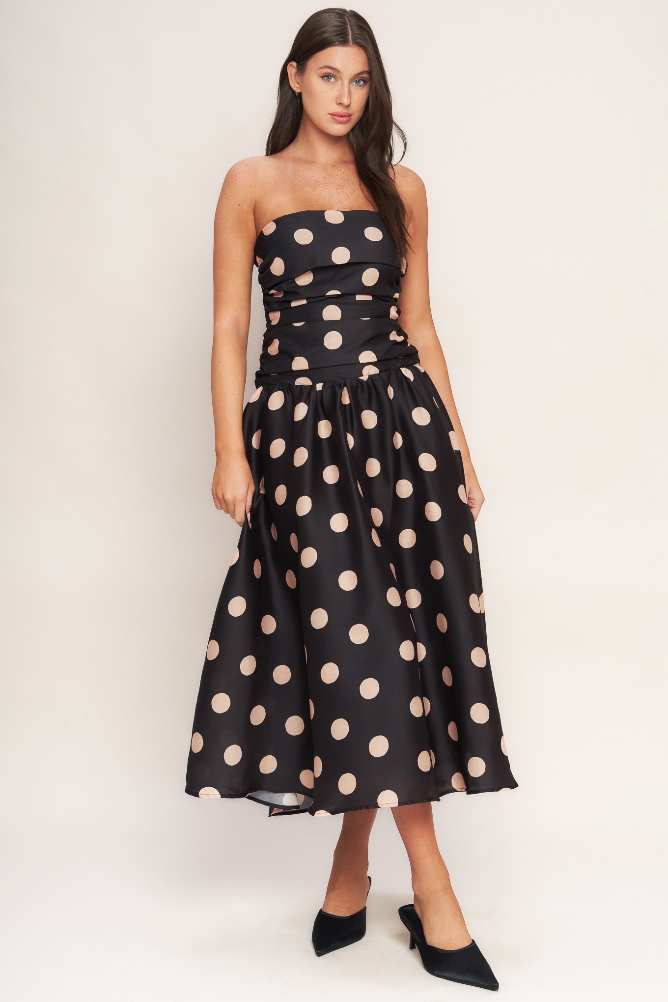 SPOTLIGHT HOUR POLKA DOT MIDI DRESS