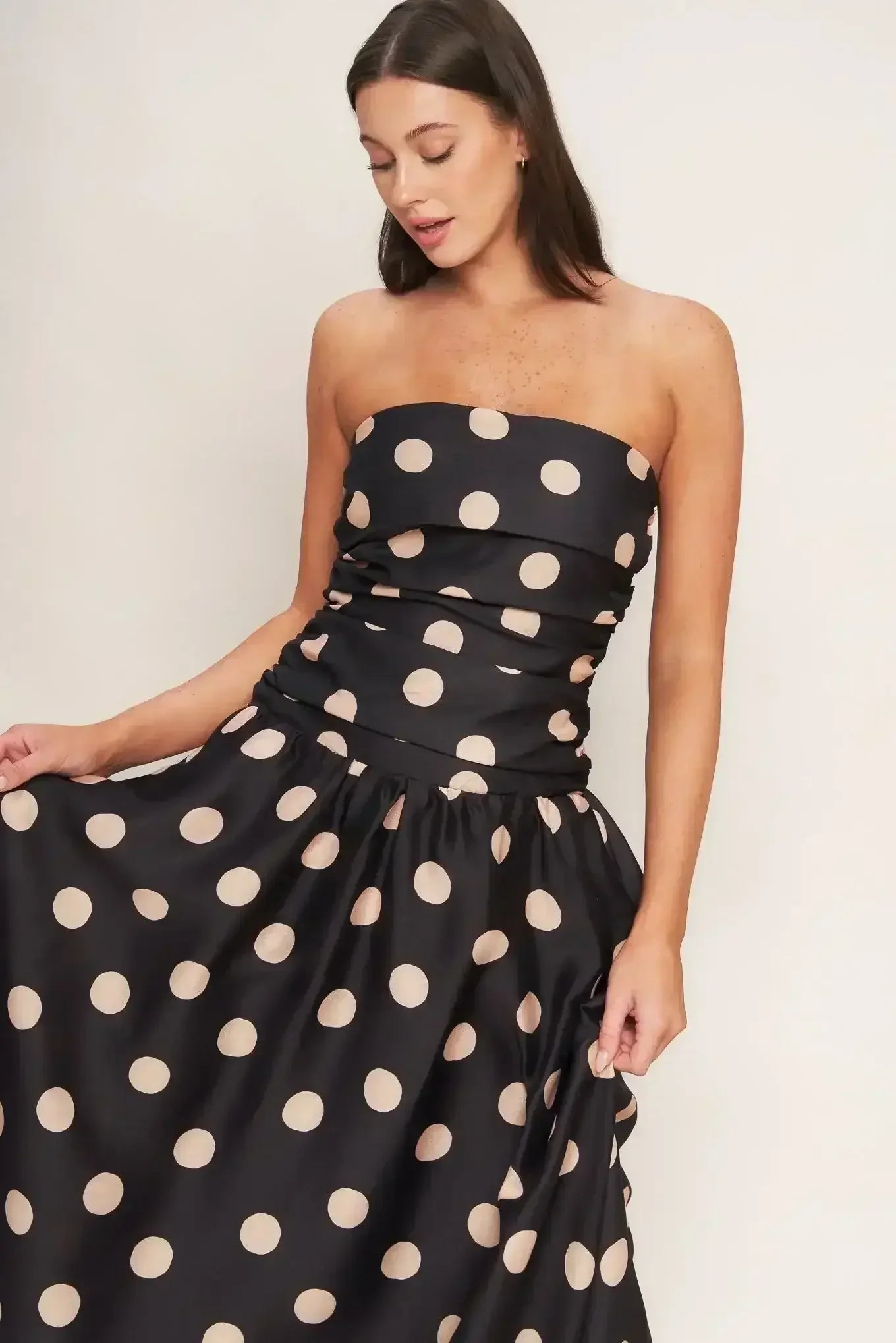 SPOTLIGHT HOUR POLKA DOT MIDI DRESS