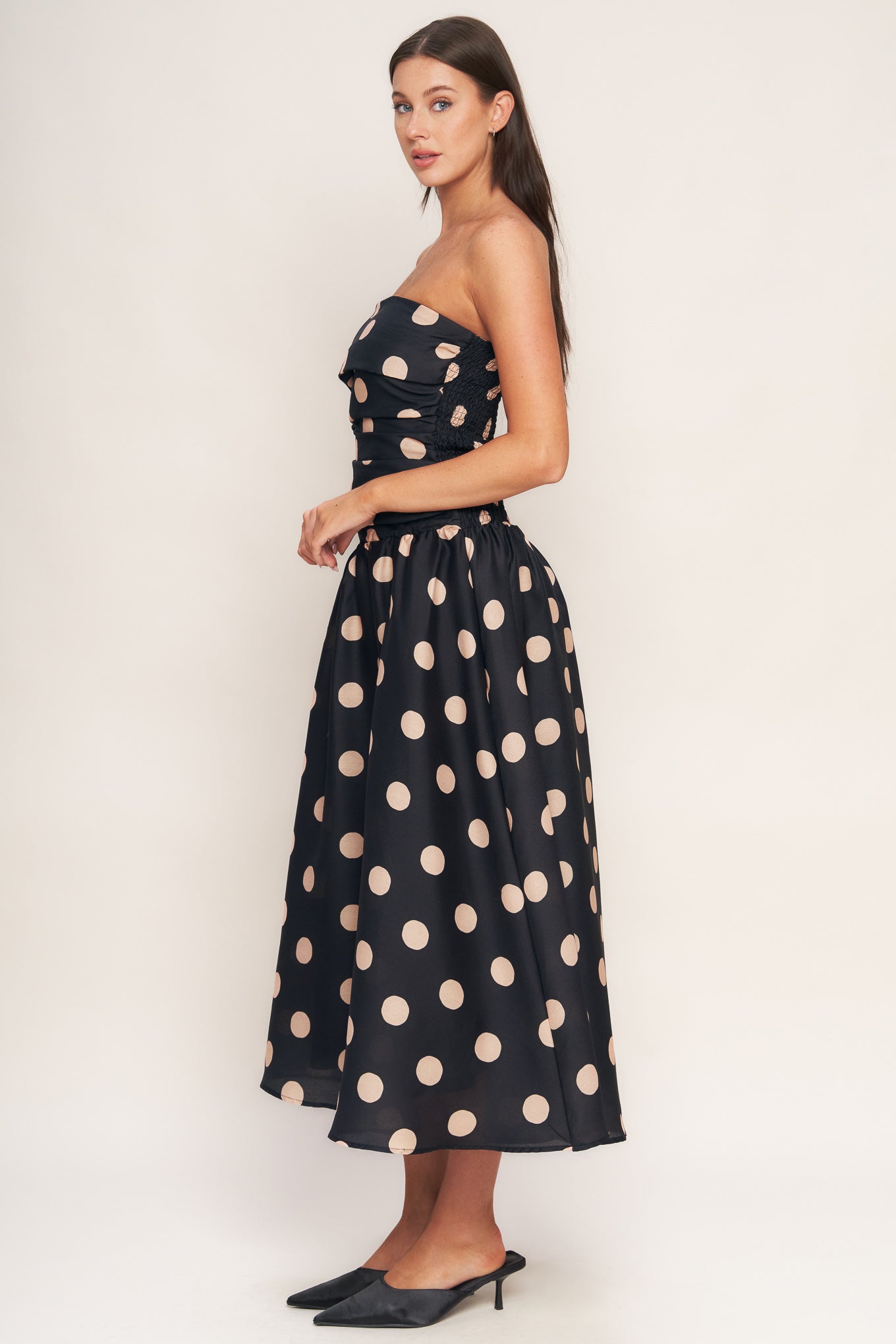 SPOTLIGHT HOUR POLKA DOT MIDI DRESS