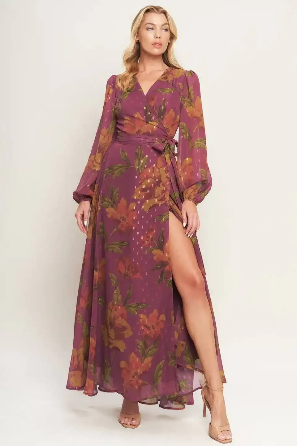 EMBER GARDEN DARK MAUVE FLORAL MAXI DRESS