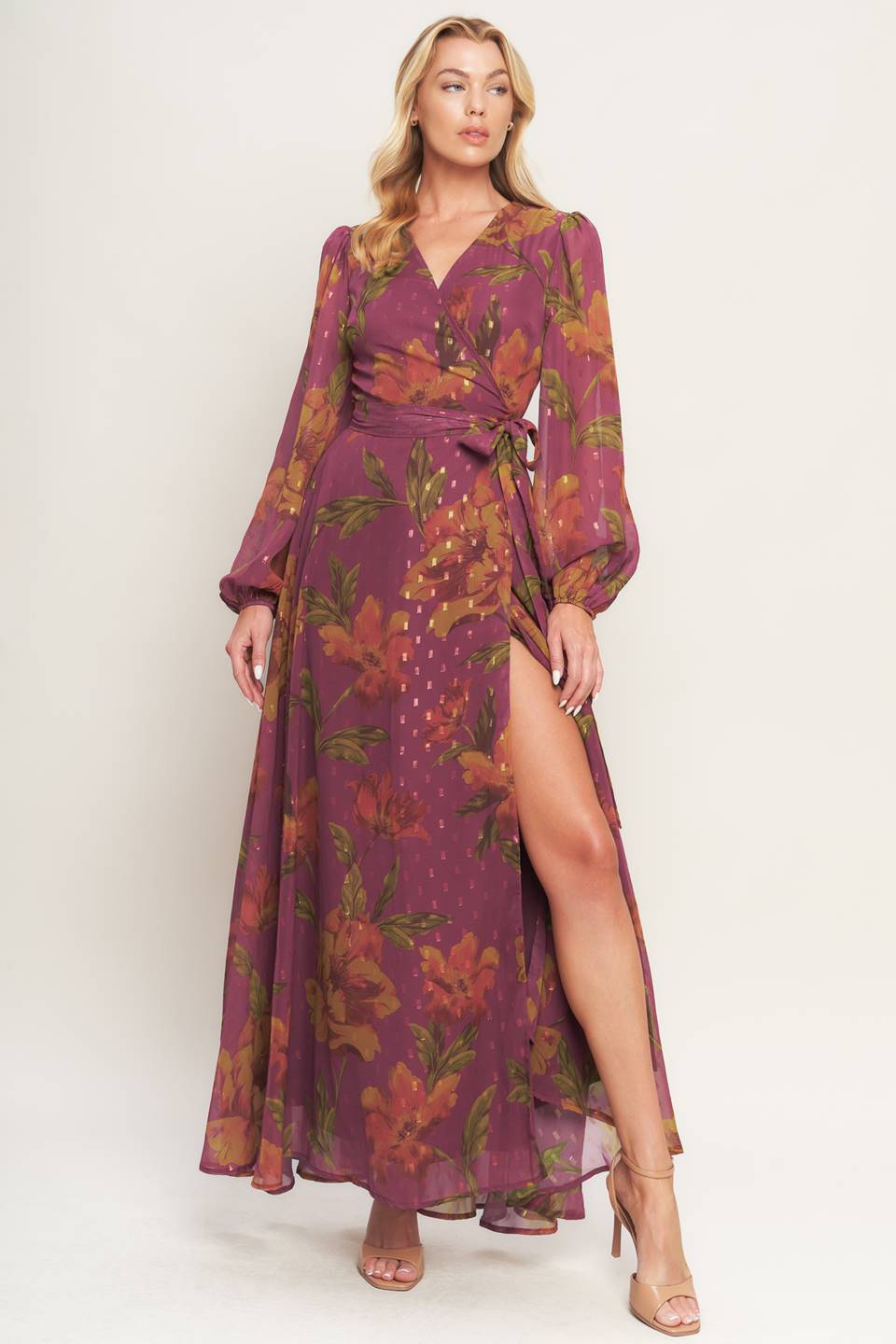 EMBER GARDEN DARK MAUVE FLORAL MAXI DRESS