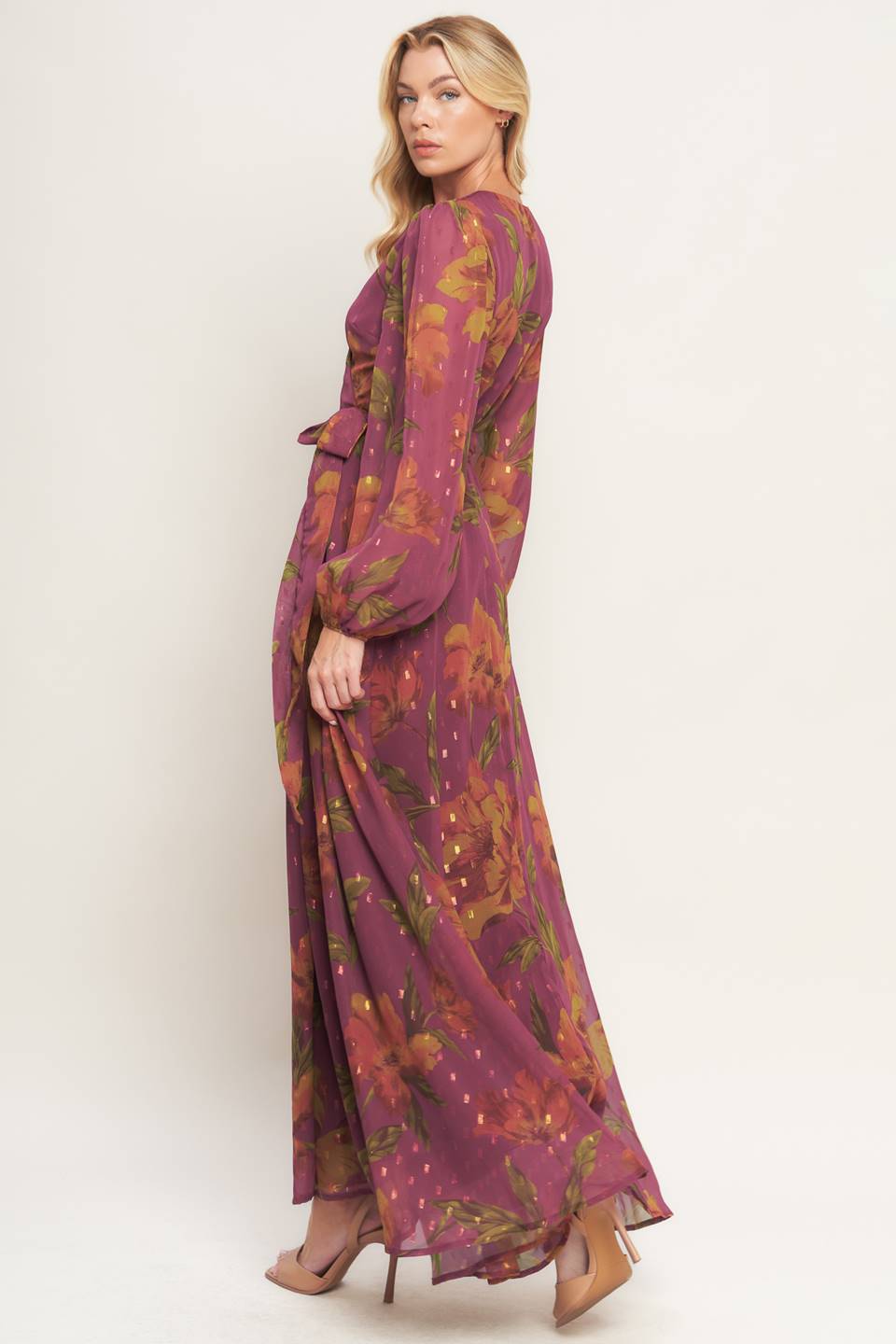 EMBER GARDEN DARK MAUVE FLORAL MAXI DRESS
